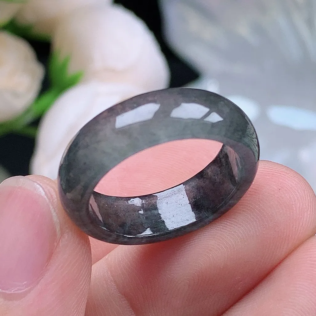 缅甸老坑冰种翡翠水润起胶冰乌鸡戒指玉指环  水润通透 尺寸：18-6.6-3mm 18号圈口6S