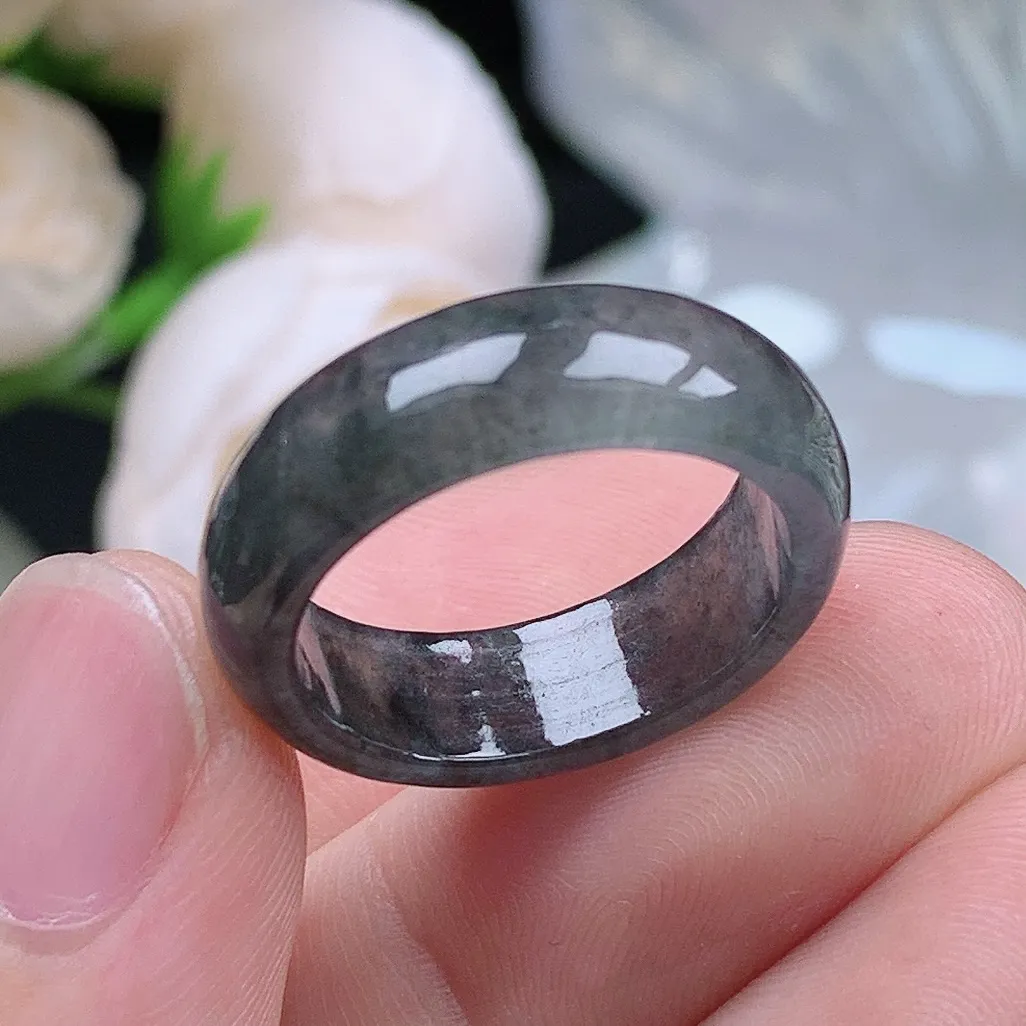 缅甸老坑冰种翡翠水润起胶冰乌鸡戒指玉指环  水润通透 尺寸：18-6.6-3mm 18号圈口6S