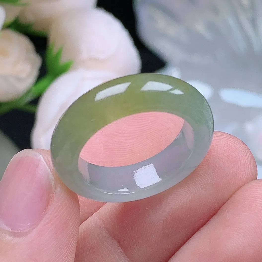 缅甸老坑种翡翠水润起胶冰黄翡戒指玉指环  水润通透 尺寸：17.9-6.5-3.4mm 17-18号圈口6S