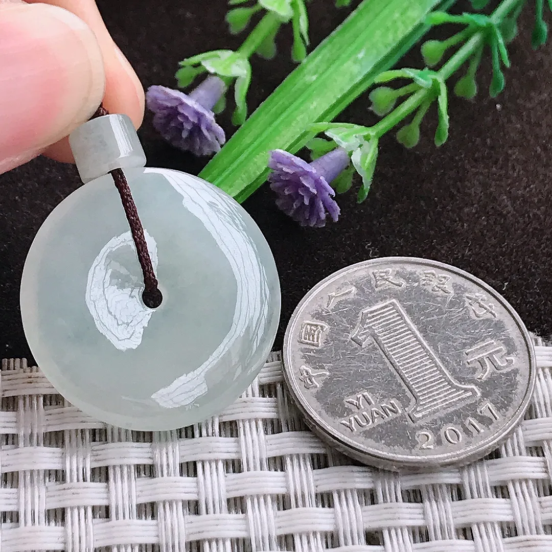 天然a货翡翠25/4.2老坑冰胶水灵平安扣吊坠天然翡翠玉扣挂件