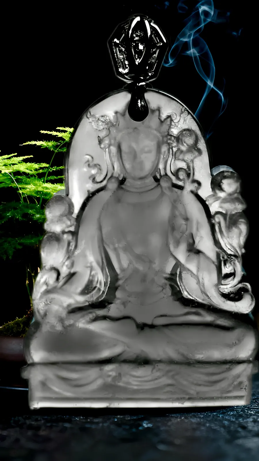 【白度母】，七眼度母，观世音菩萨化身，
山海玉雕艺术作品，
作品裸石67.5-51-6.2mm，
18K金，南非钻，