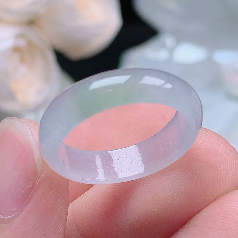 缅甸老坑冰种翡翠水润起胶飘绿戒指玉指环  水润通透 尺寸：18.3-5.5-2.8mm 17-18号圈口6S