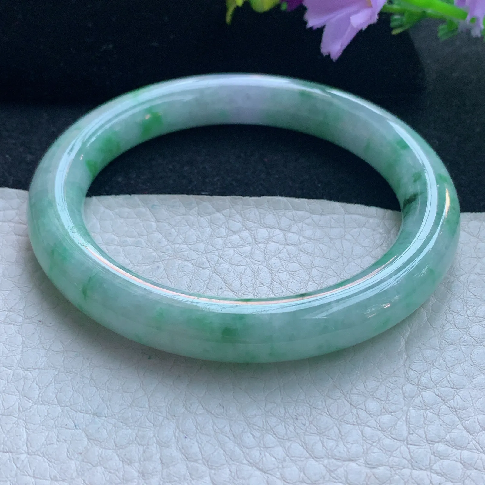 n自然光59*10.2*10.5美人镯 缅甸翡翠玉手镯飘花圆条玉手环 美人镯