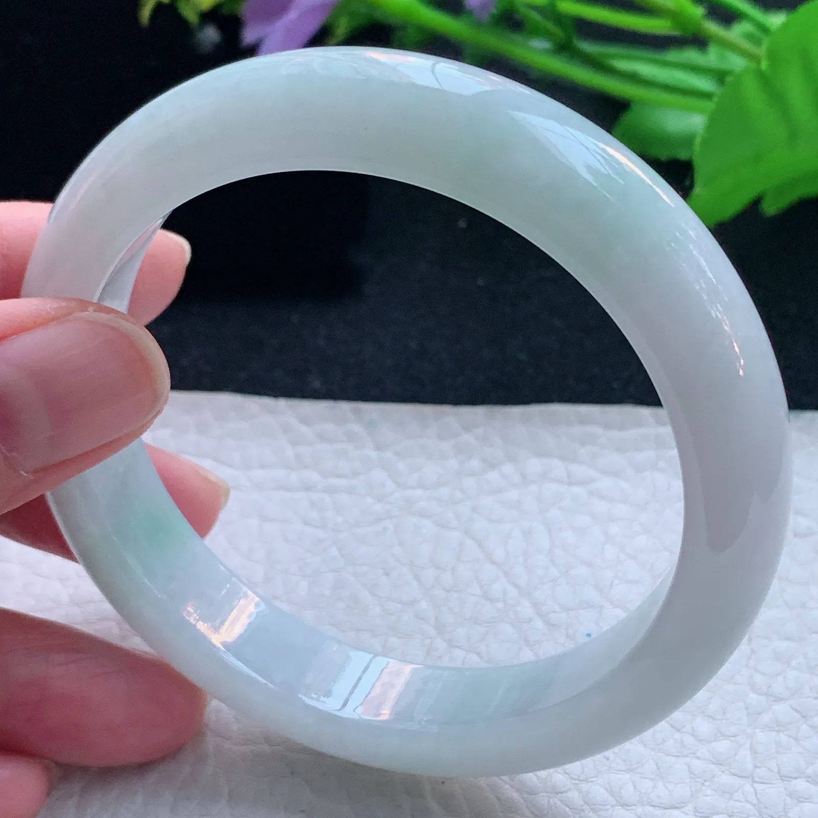 js大圈口60*12.8*8.5平安镯 缅甸翡翠玉手镯清新宽边玉手环