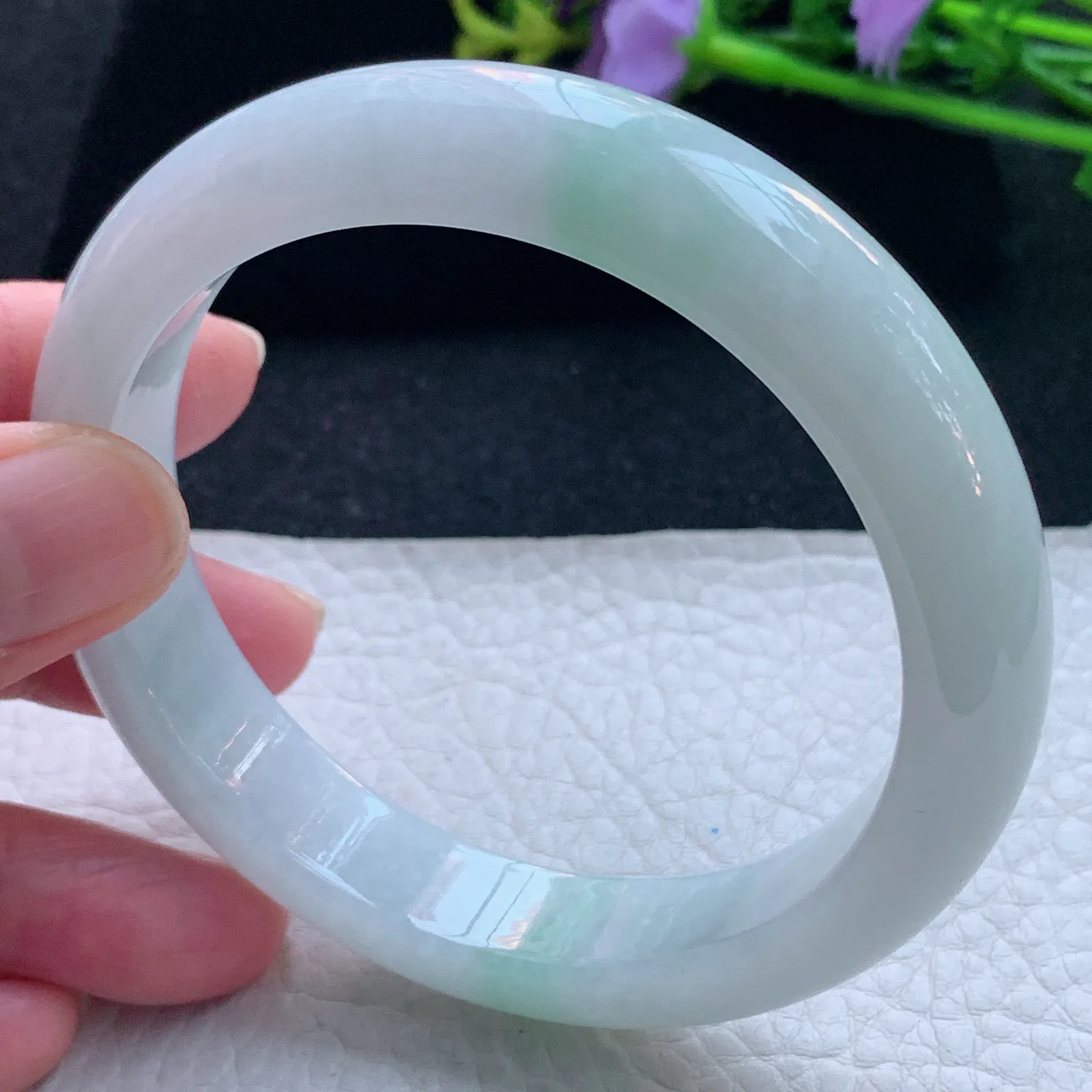 js大圈口60*12.8*8.5平安镯 缅甸翡翠玉手镯清新宽边玉手环