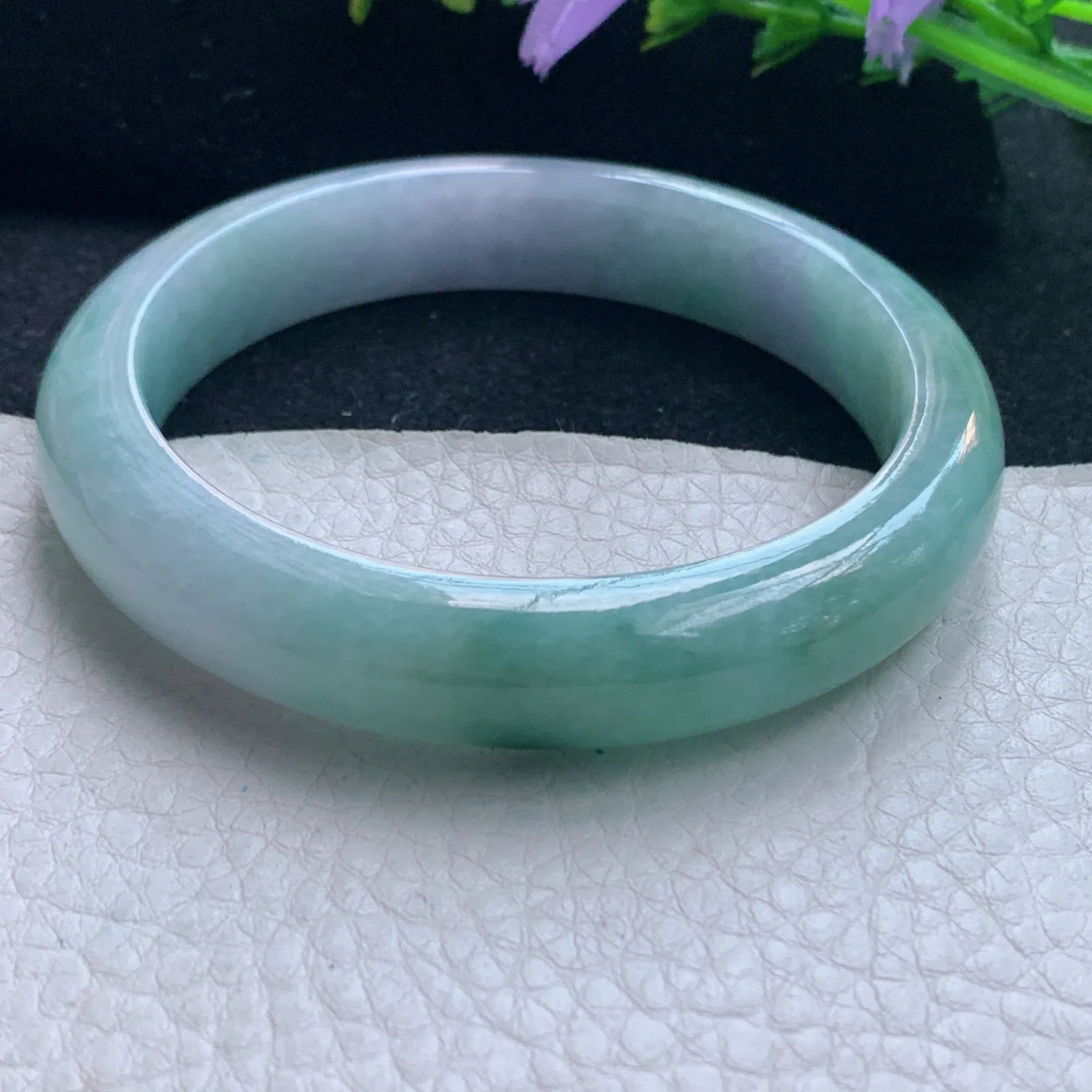 js自然光57.5*12*8.2平安镯 缅甸翡翠玉手镯飘花宽边玉手环