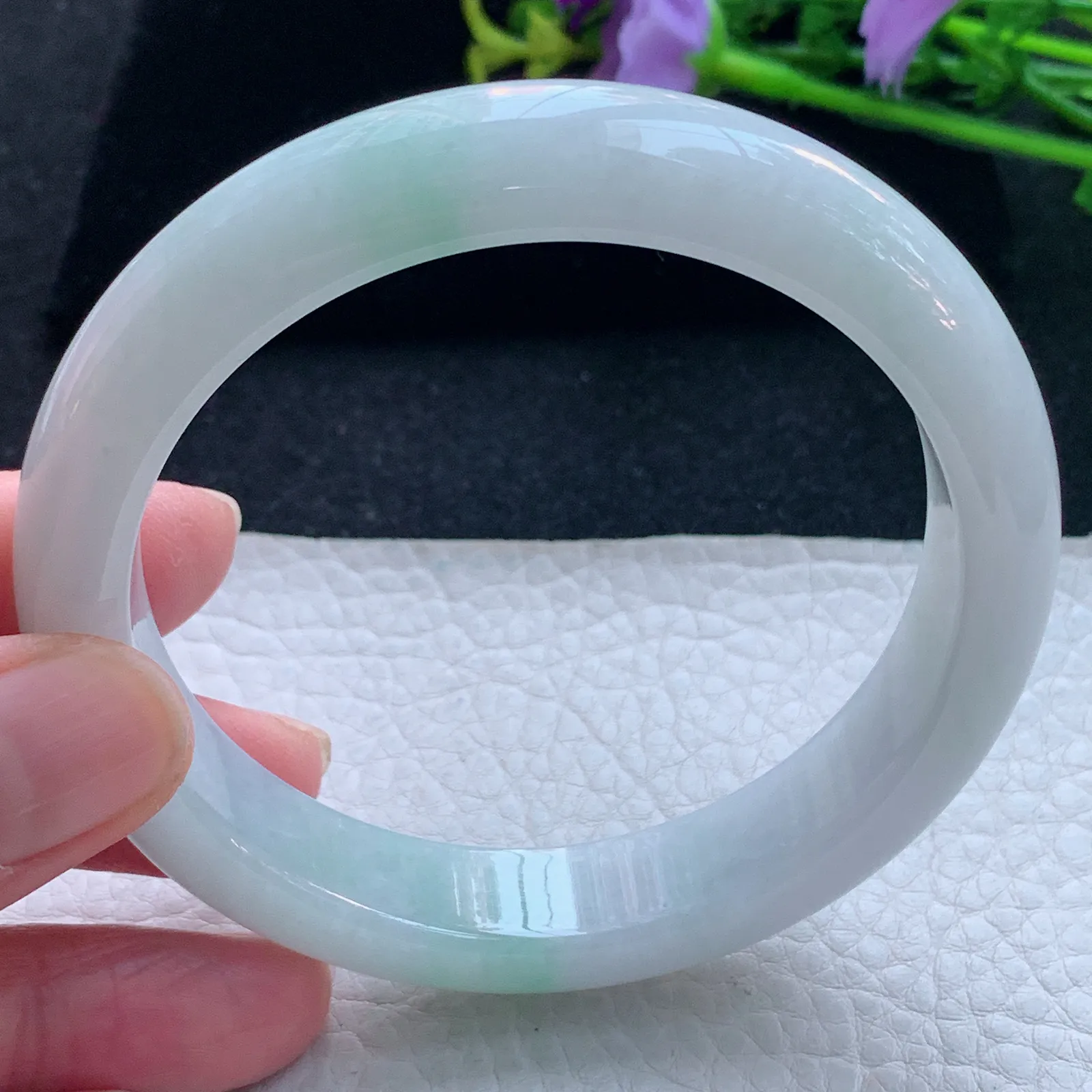 js大圈口60*12.8*8.5平安镯 缅甸翡翠玉手镯清新宽边玉手环