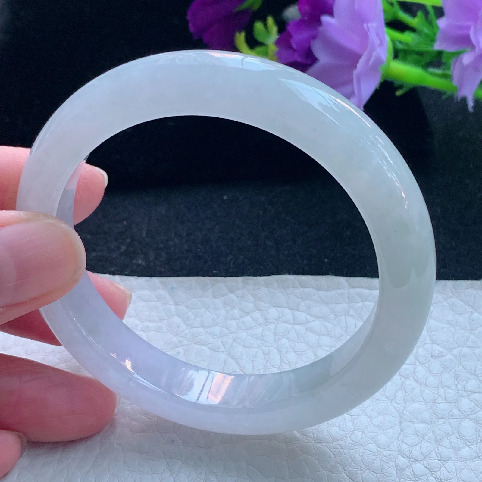 nc自然光55.5*11.0*8平安镯 缅甸翡翠玉手镯冰起光宽边玉手环 美人镯