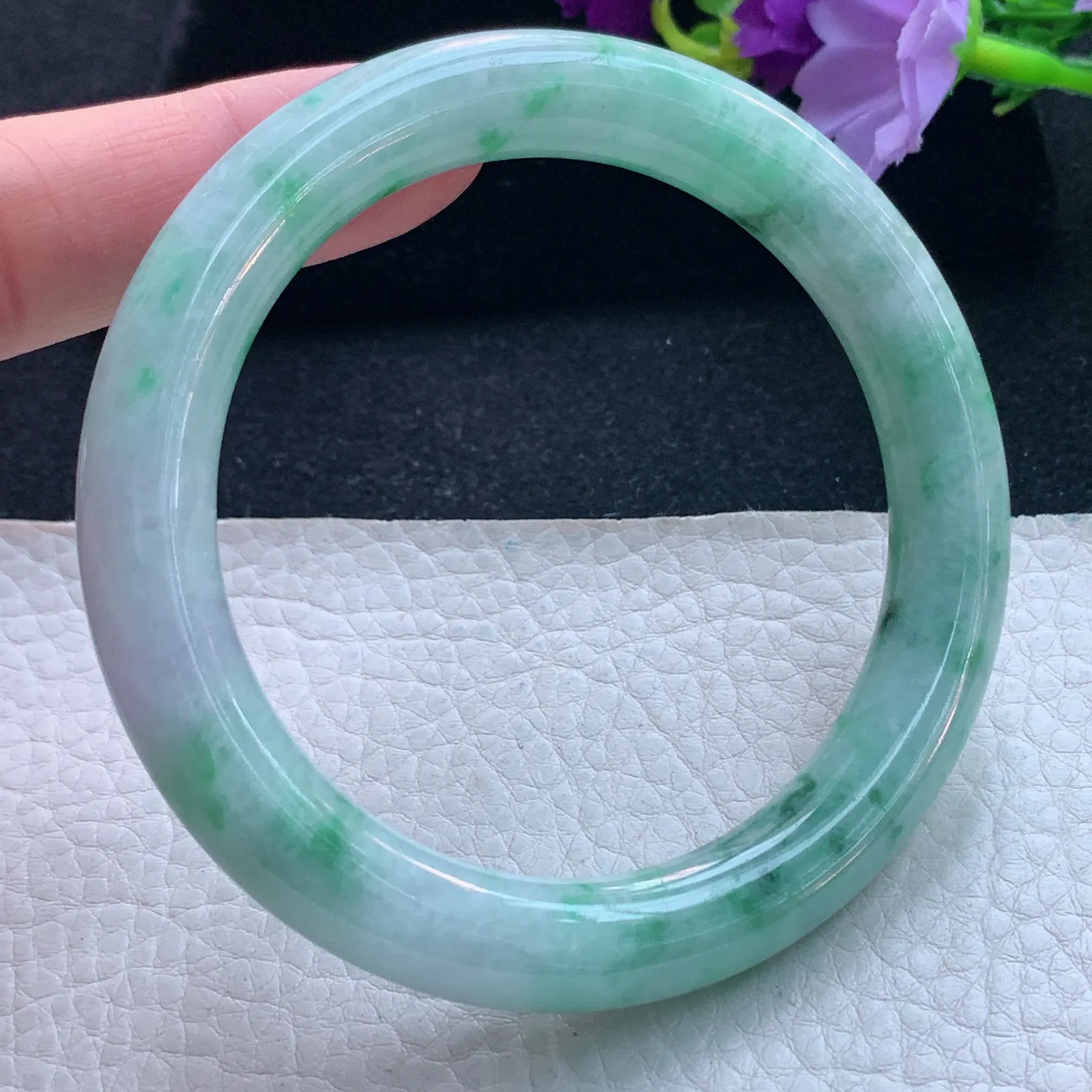 n自然光59*10.2*10.5美人镯 缅甸翡翠玉手镯飘花圆条玉手环 美人镯