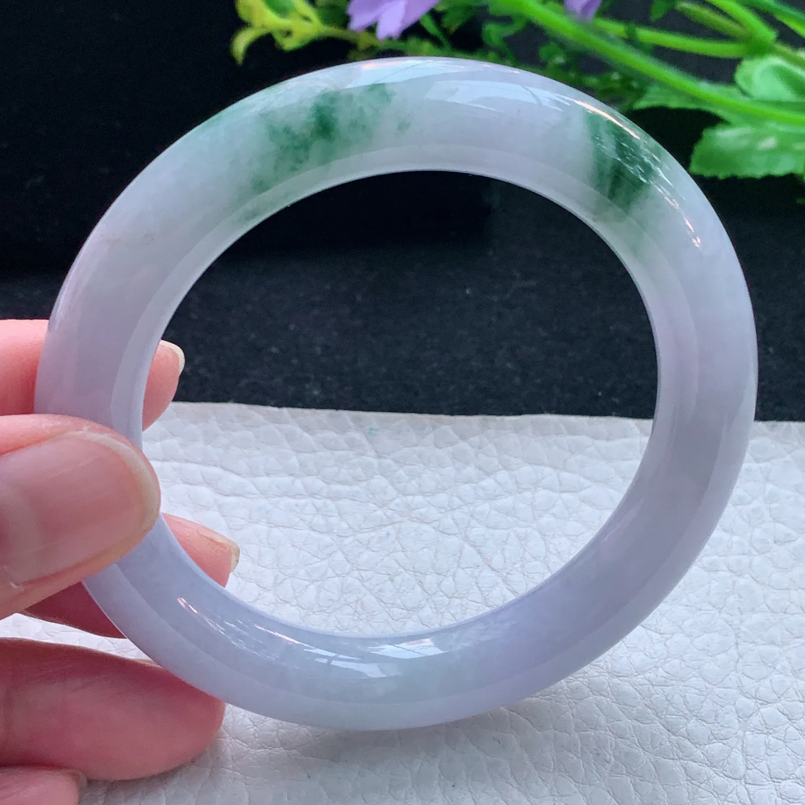 fl自然光55.5*11*10.6美人镯 缅甸翡翠玉手镯飘花圆条玉手环