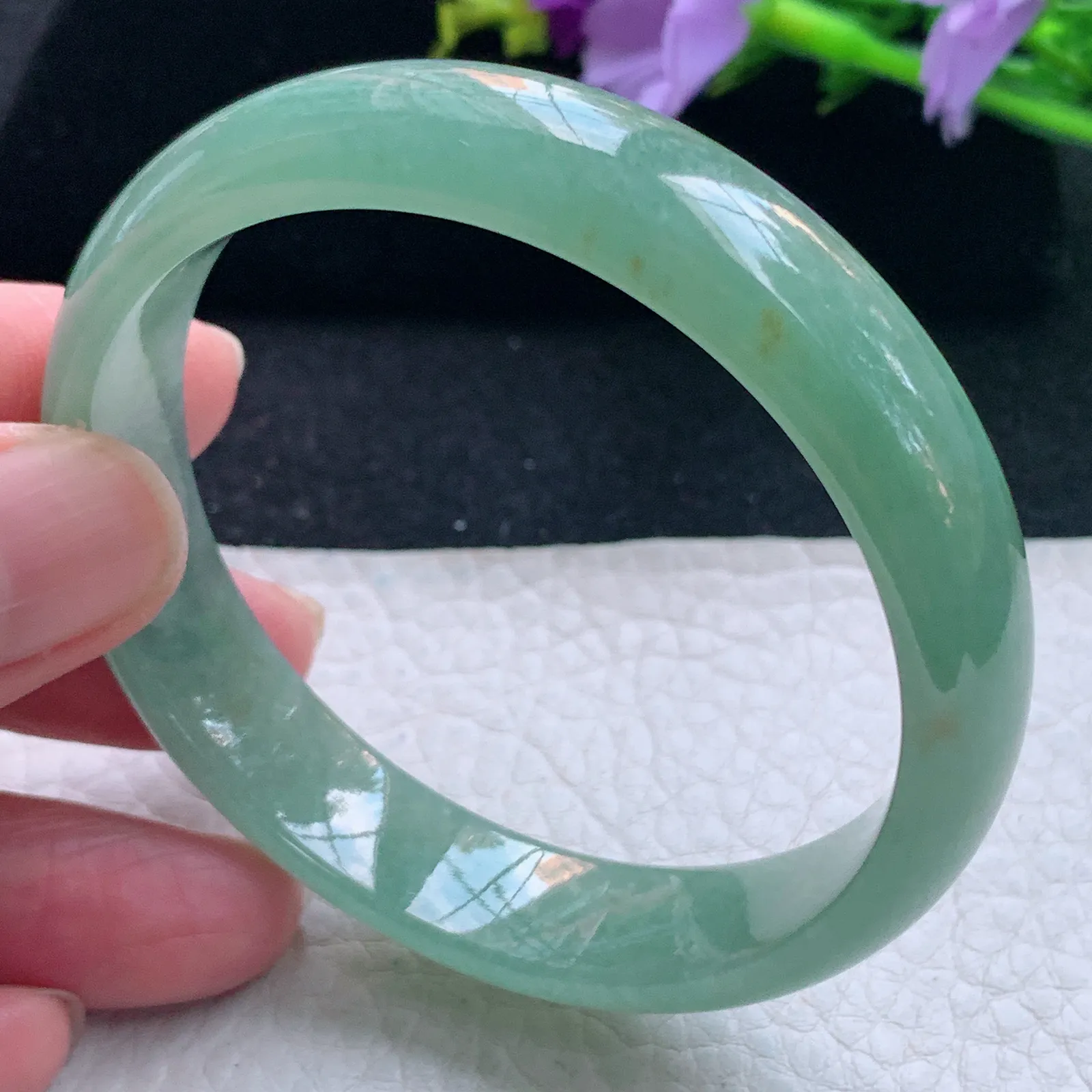 hy自然光55.5*12.2*6.3平安镯 缅甸翡翠玉手镯冰绿宽边玉手环
