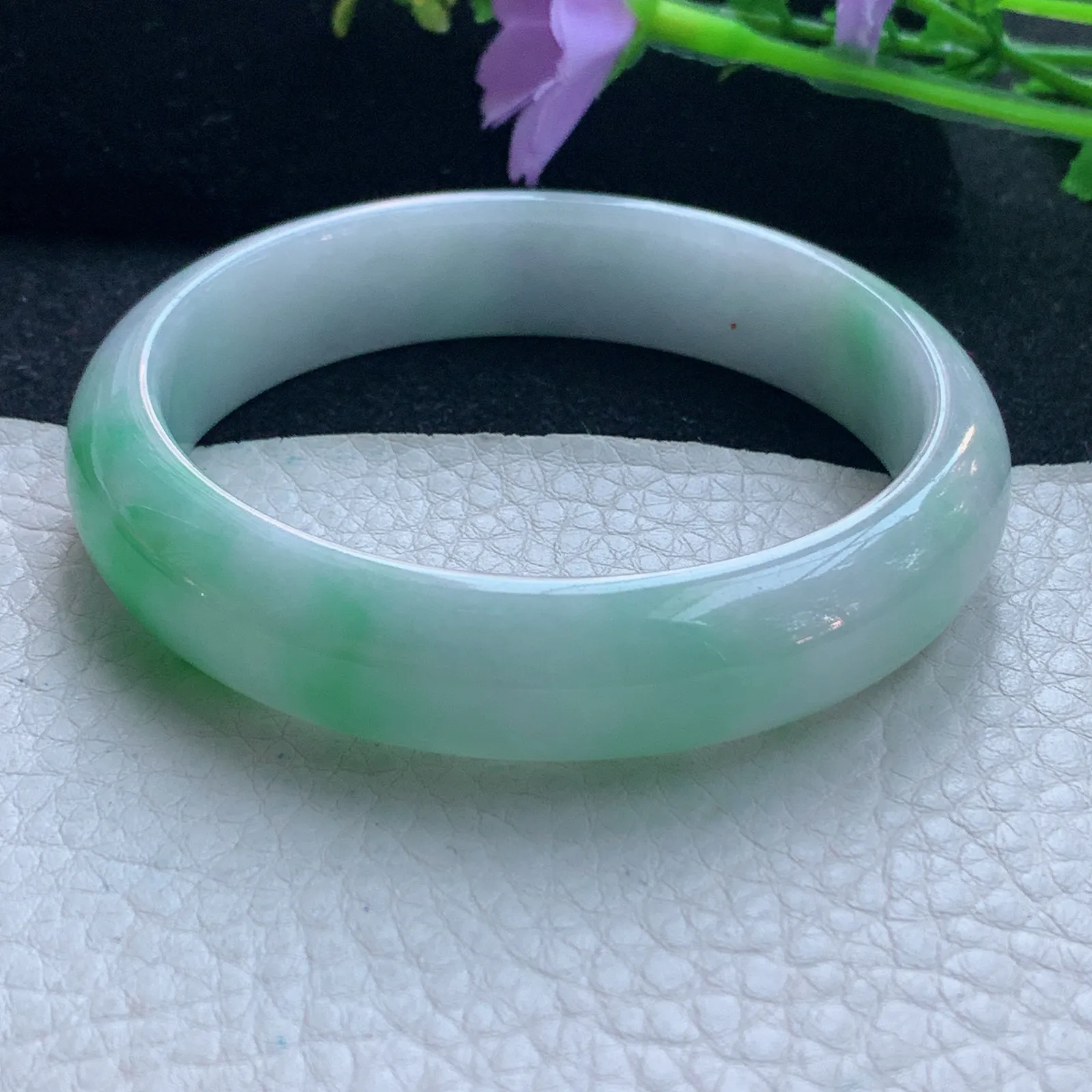 yh自然光57.5*13.5*7.3平安镯 缅甸翡翠玉手镯飘阳绿宽边玉手环