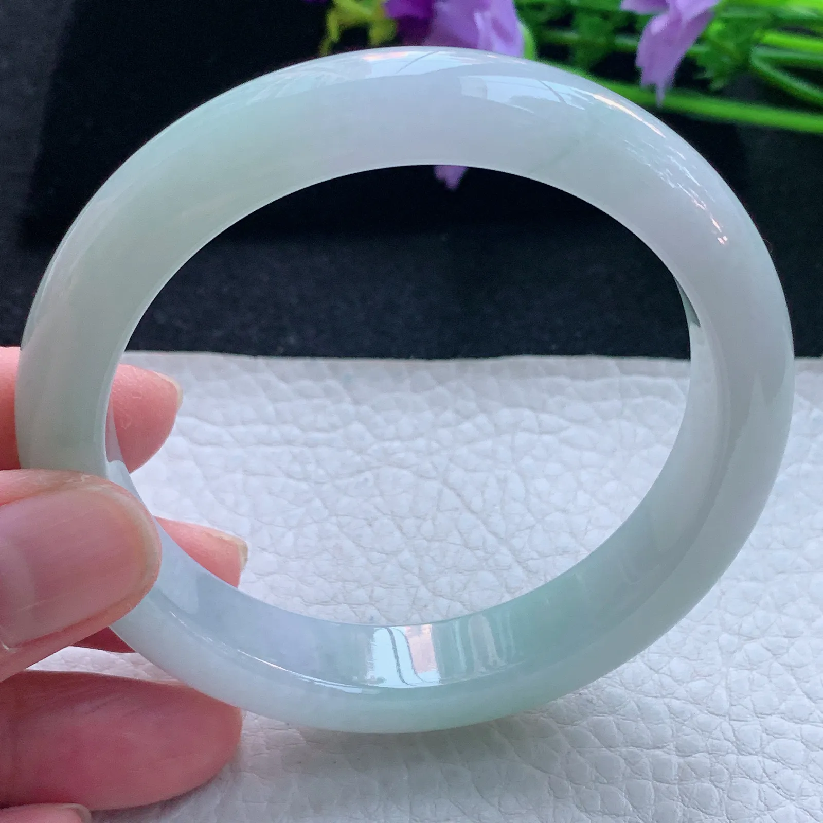 xx自然光58.5*12*9平安镯 缅甸翡翠玉手镯清新宽边玉手环 美人镯