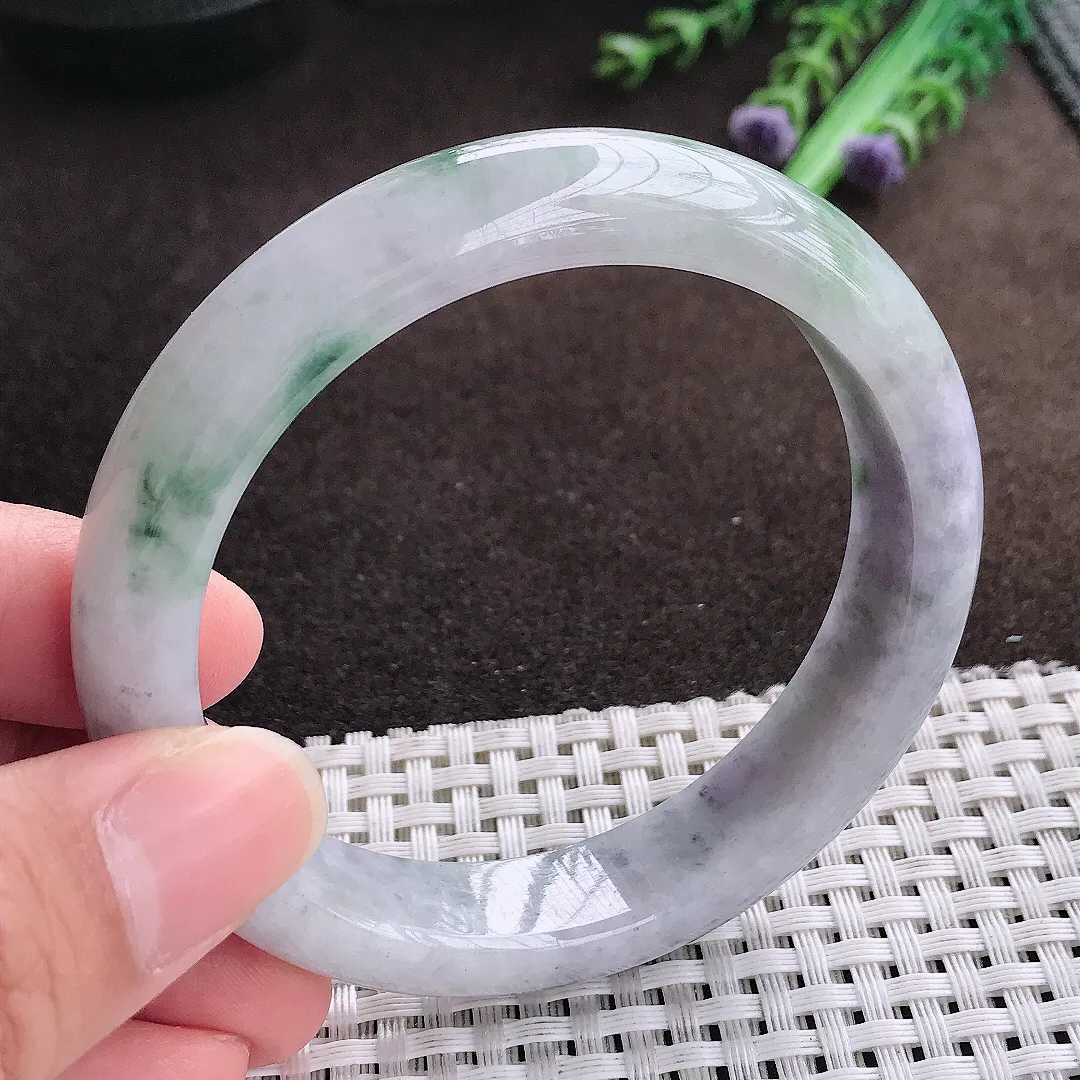 天然a货翡翠57.5/12.5/8.3老坑温润特色飘花手镯宽边翡翠玉手镯