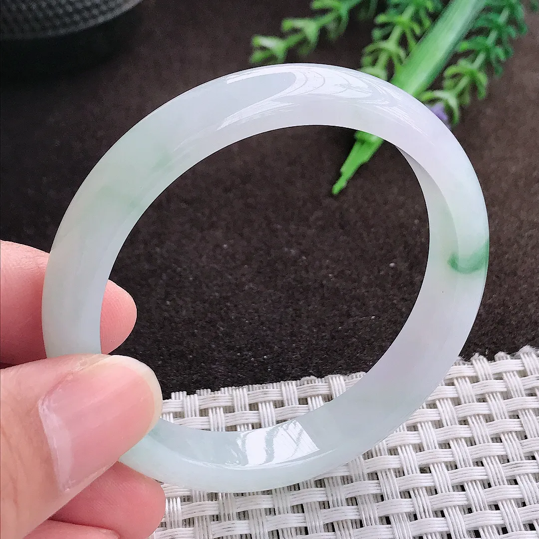 天然a货翡翠52.5/10.2/6.6老坑冰润水灵飘花手镯宽边翡翠玉手镯
