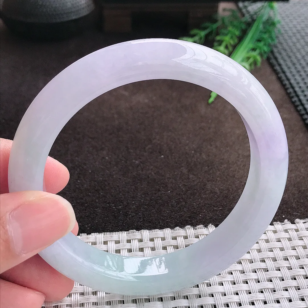 天然a货翡翠62.5/12.1/9.6老坑秀气冰润紫罗兰手镯宽边翡翠玉手镯