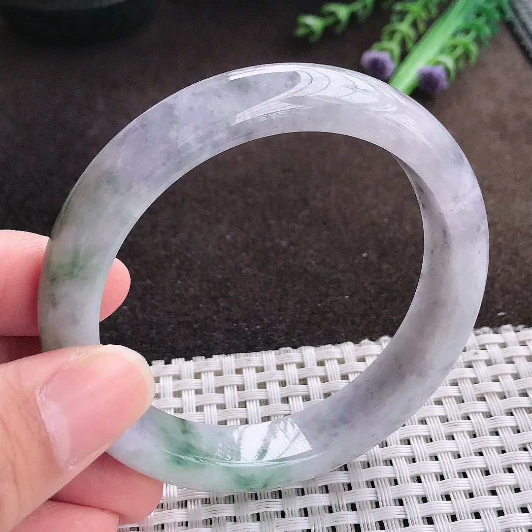 天然a货翡翠57.5/12.5/8.3老坑温润特色飘花手镯宽边翡翠玉手镯