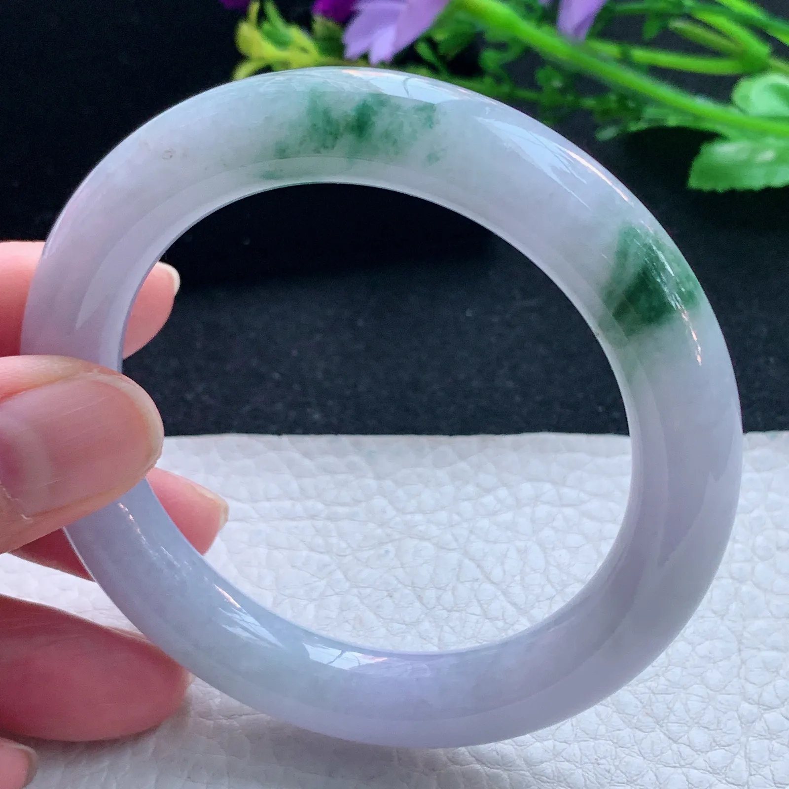 fl自然光55.5*11*10.6美人镯 缅甸翡翠玉手镯飘花圆条玉手环