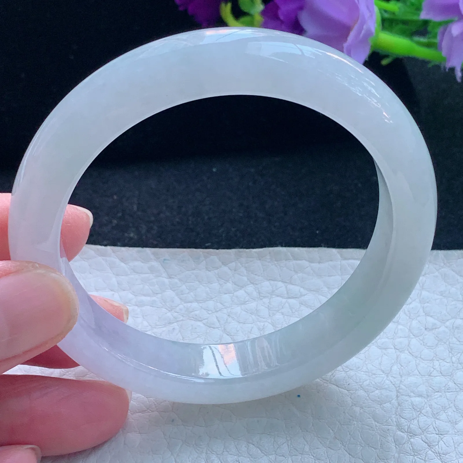 nc自然光55.5*11.0*8平安镯 缅甸翡翠玉手镯冰起光宽边玉手环 美人镯