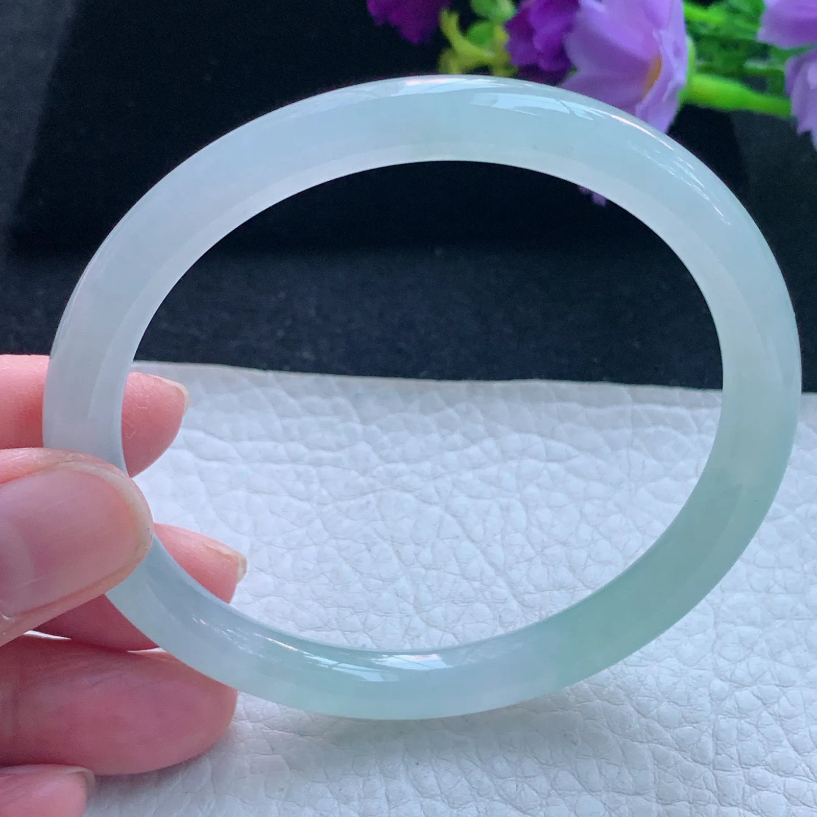 nc大圈口61*7.7*7.2美人镯 缅甸翡翠玉手镯冰种圆条玉手环 叮当镯