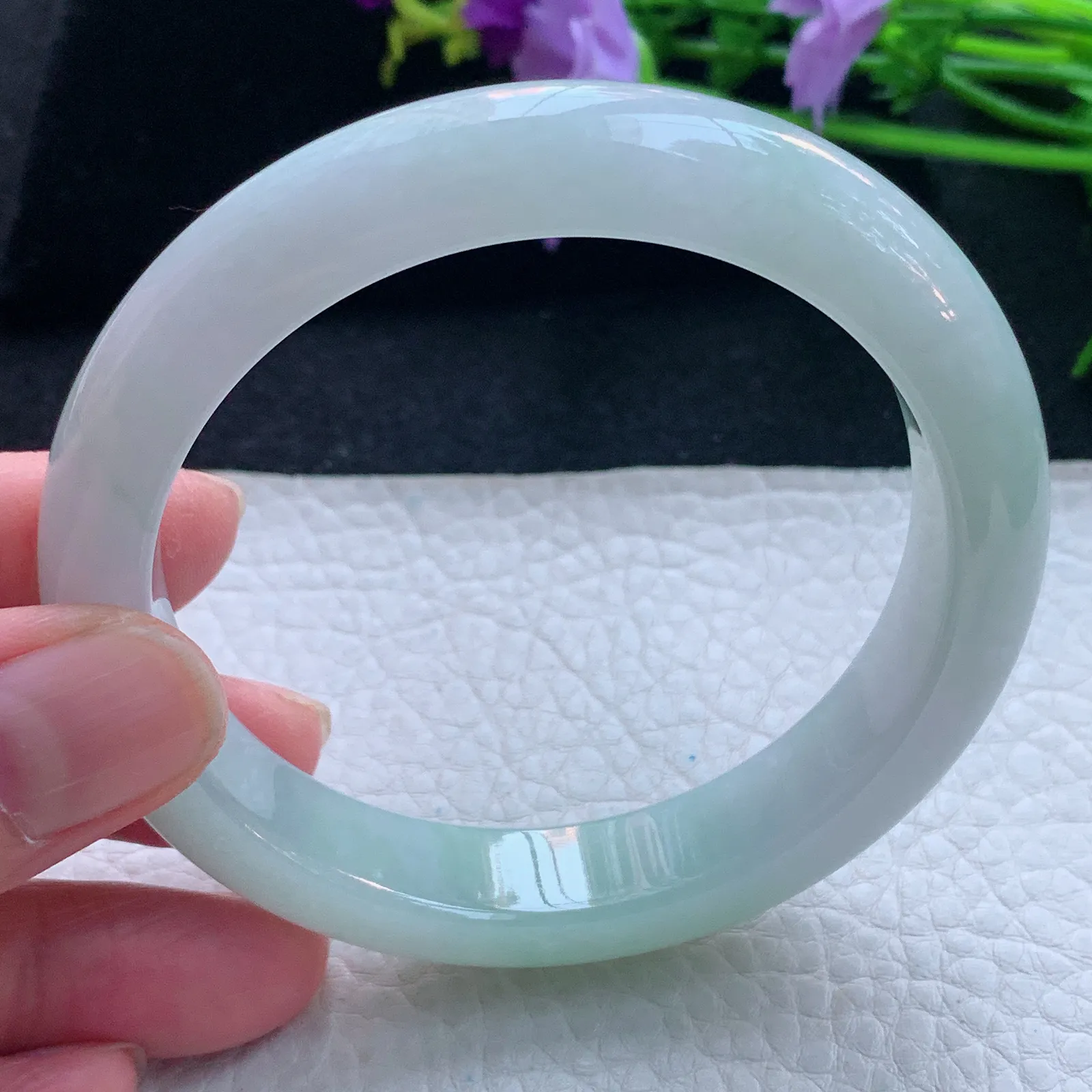 xx自然光58.5*12*9平安镯 缅甸翡翠玉手镯清新宽边玉手环 美人镯