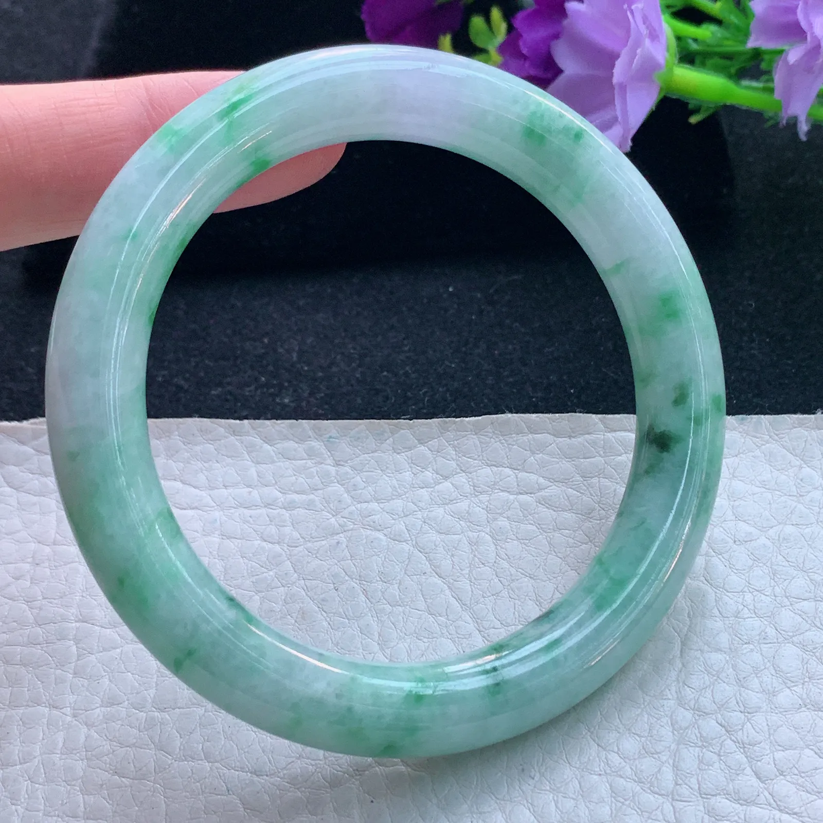 n自然光59*10.2*10.5美人镯 缅甸翡翠玉手镯飘花圆条玉手环 美人镯