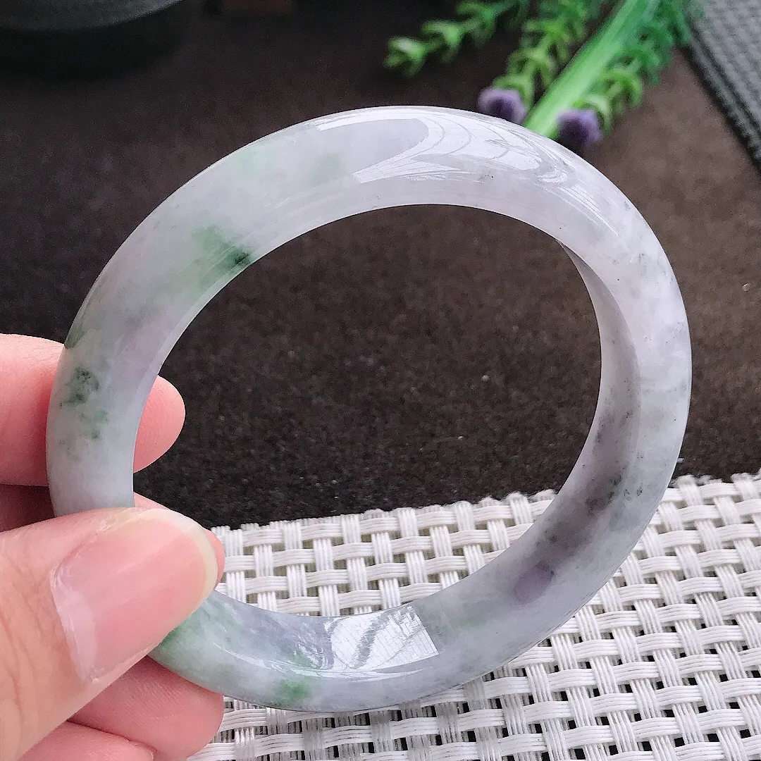 天然a货翡翠57.5/12.5/8.3老坑温润特色飘花手镯宽边翡翠玉手镯