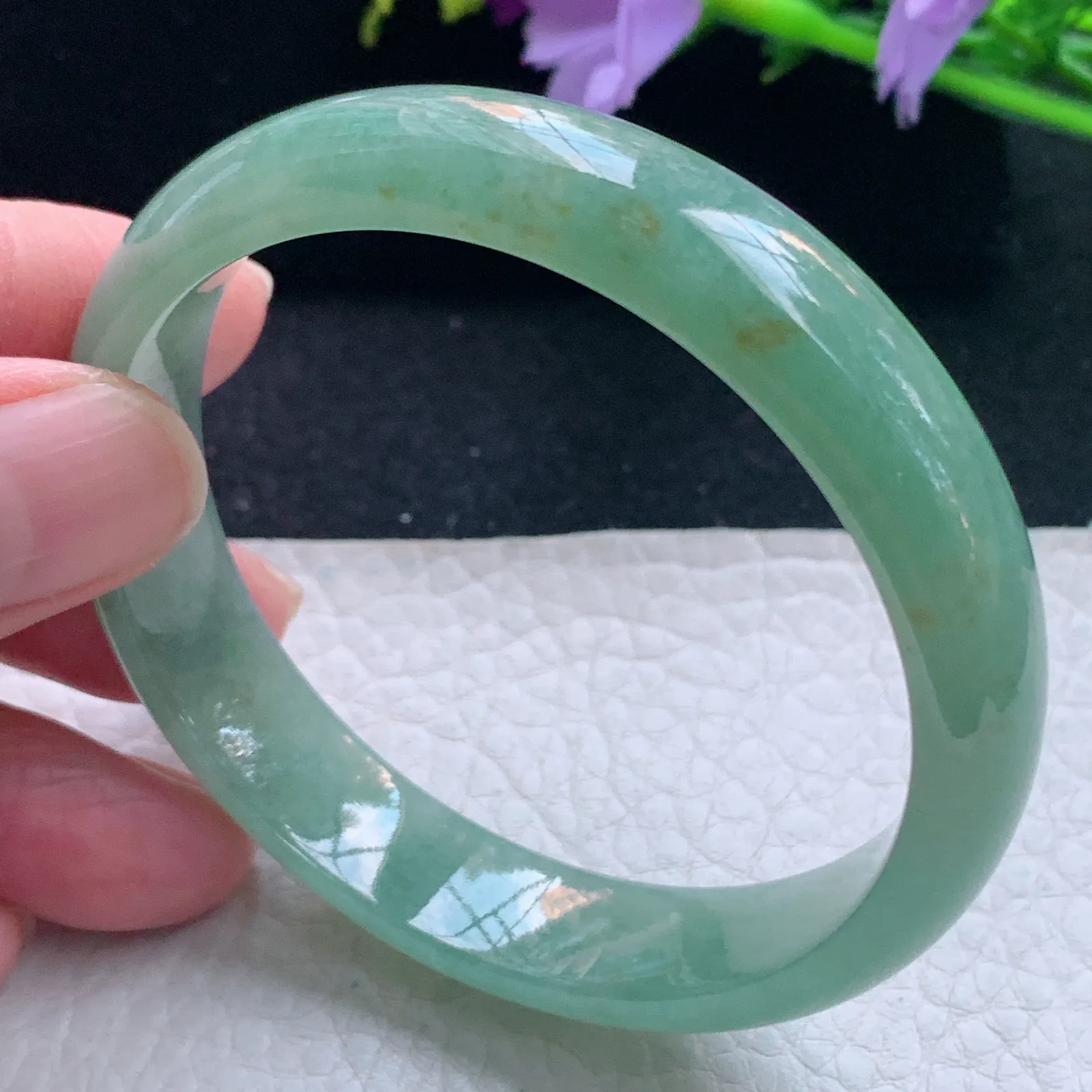 hy自然光55.5*12.2*6.3平安镯 缅甸翡翠玉手镯冰绿宽边玉手环