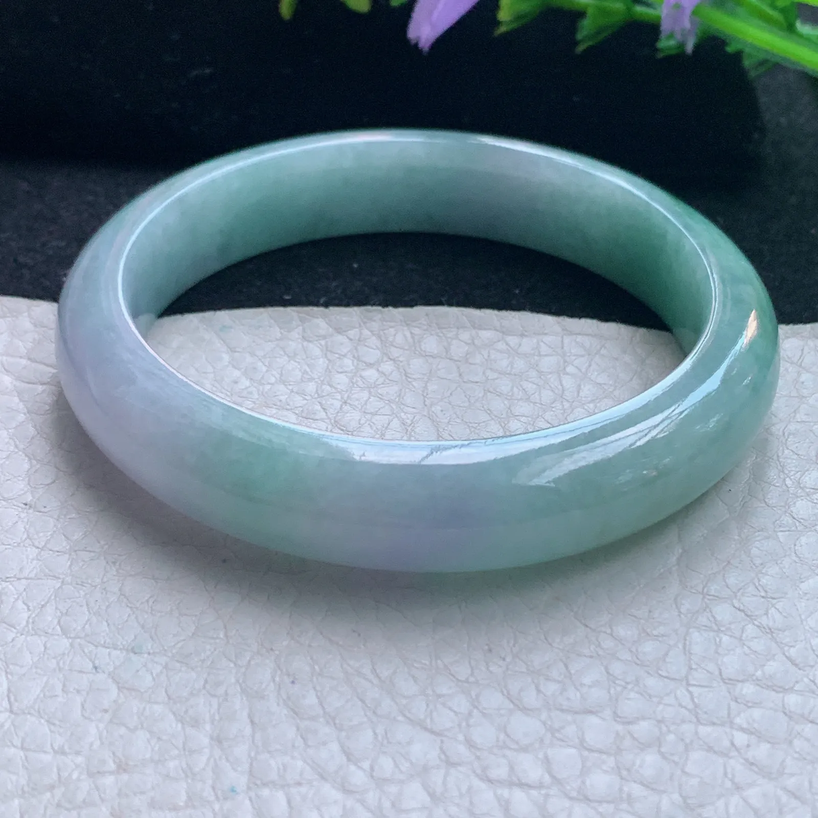 js自然光57.5*12*8.2平安镯 缅甸翡翠玉手镯飘花宽边玉手环