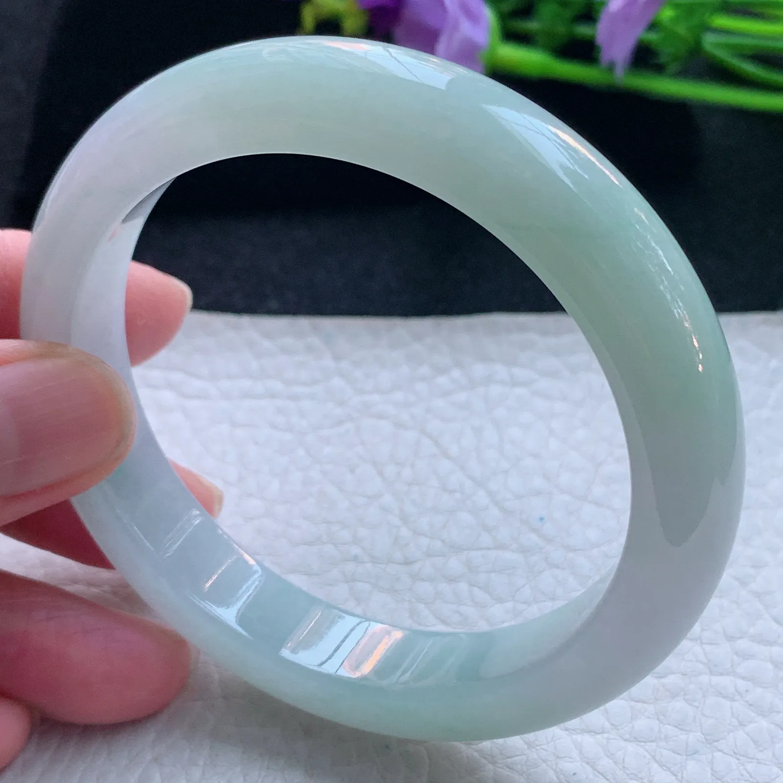 xx自然光58.5*12*9平安镯 缅甸翡翠玉手镯清新宽边玉手环 美人镯