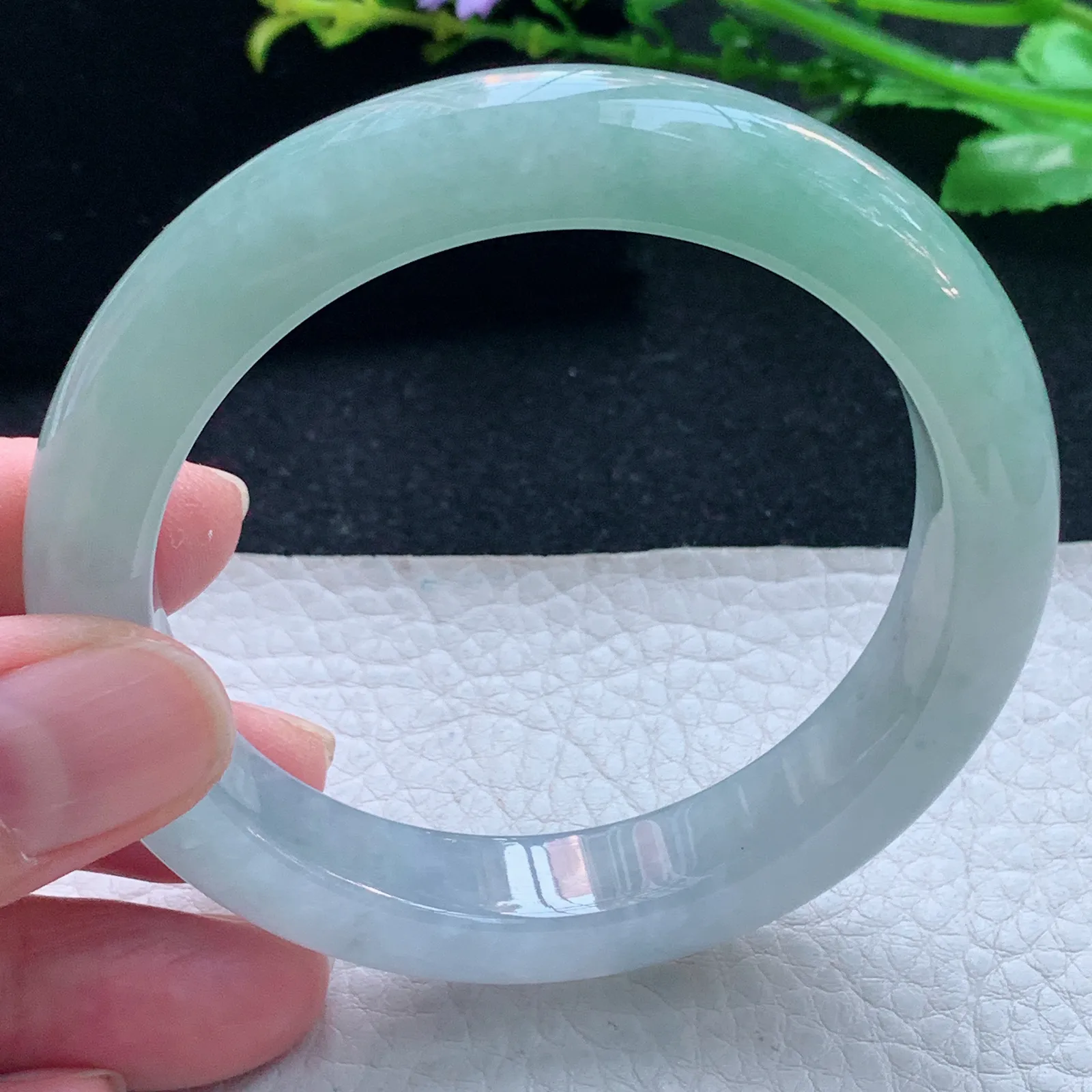 z自然光56*12*9平安镯 缅甸翡翠玉手镯清新厚装宽边玉手环