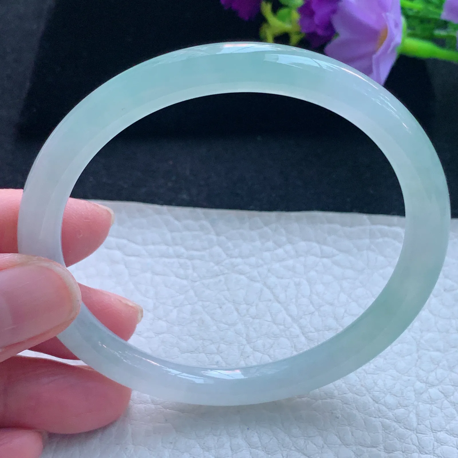 nc大圈口61*7.7*7.2美人镯 缅甸翡翠玉手镯冰种圆条玉手环 叮当镯