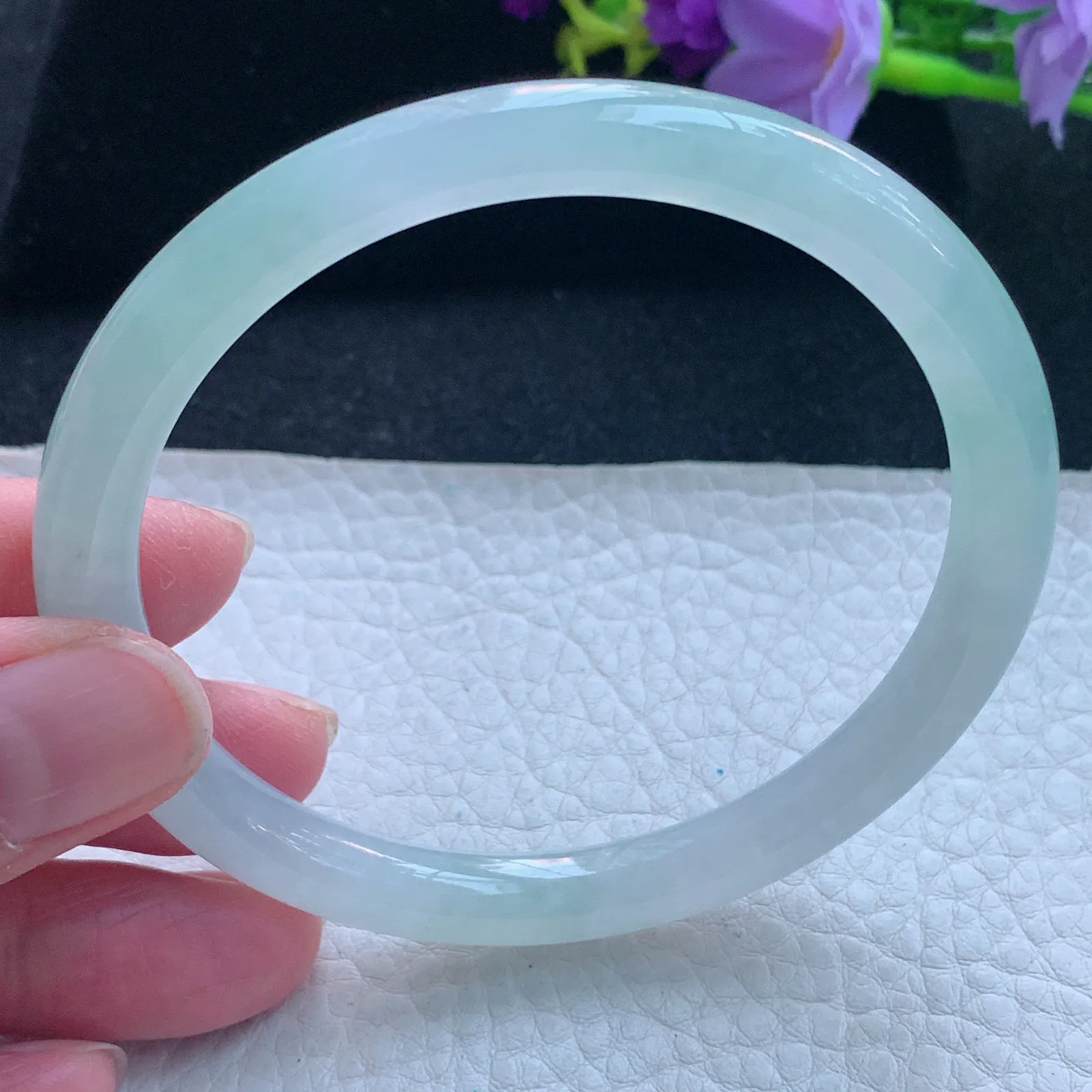 nc大圈口61*7.7*7.2美人镯 缅甸翡翠玉手镯冰种圆条玉手环 叮当镯