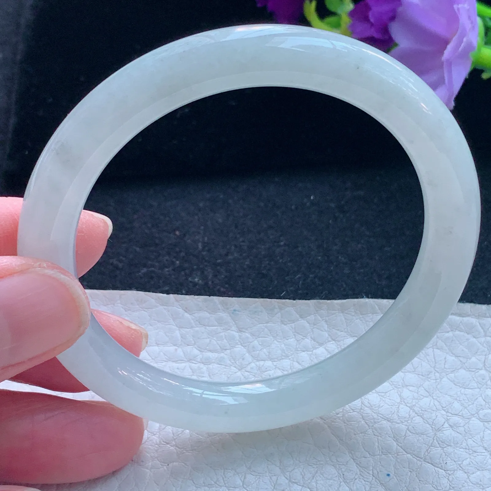 n自然光54*8.2*8.3美人镯 缅甸翡翠玉手镯白月光圆条玉手环 叮当镯