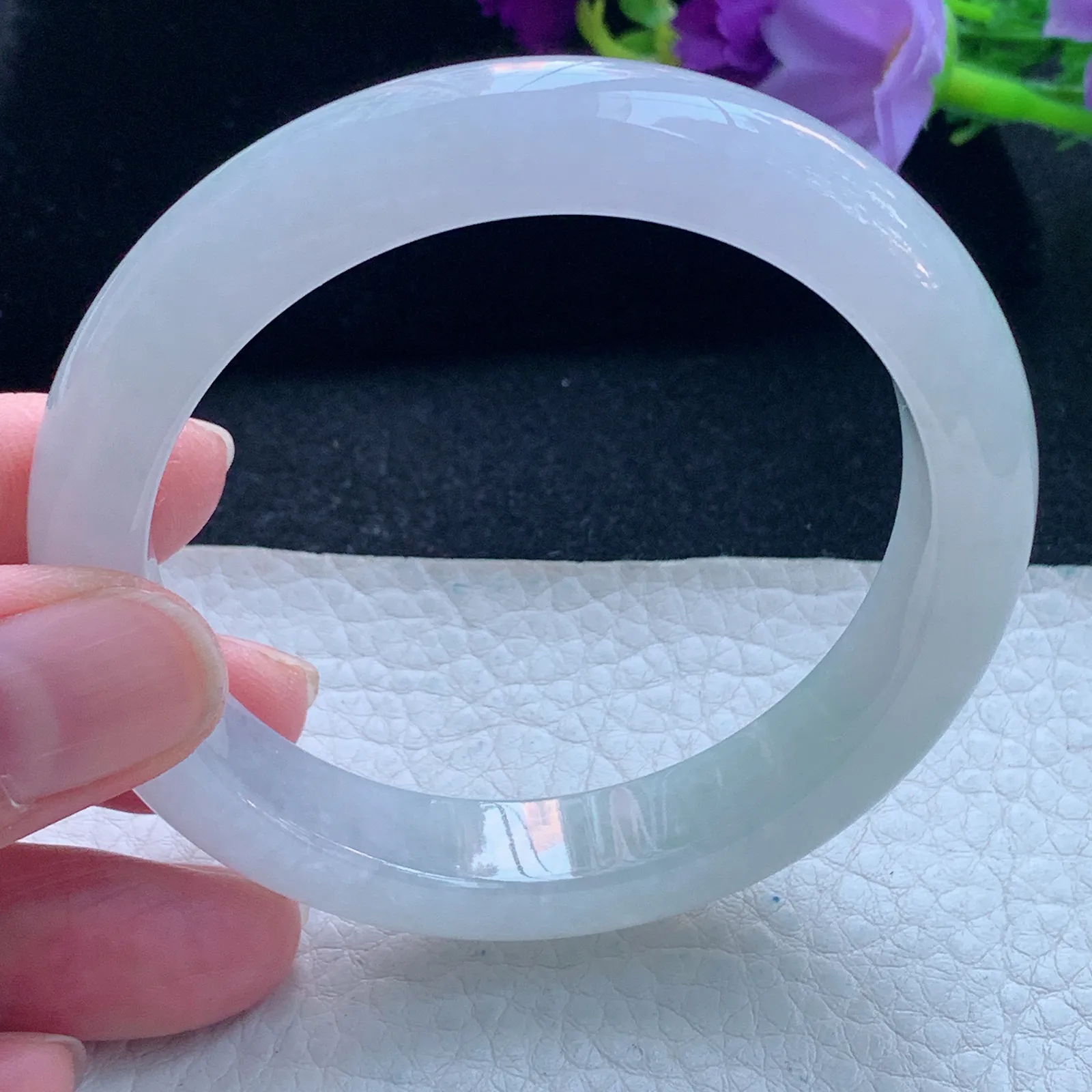 nc自然光55.5*11.0*8平安镯 缅甸翡翠玉手镯冰起光宽边玉手环 美人镯