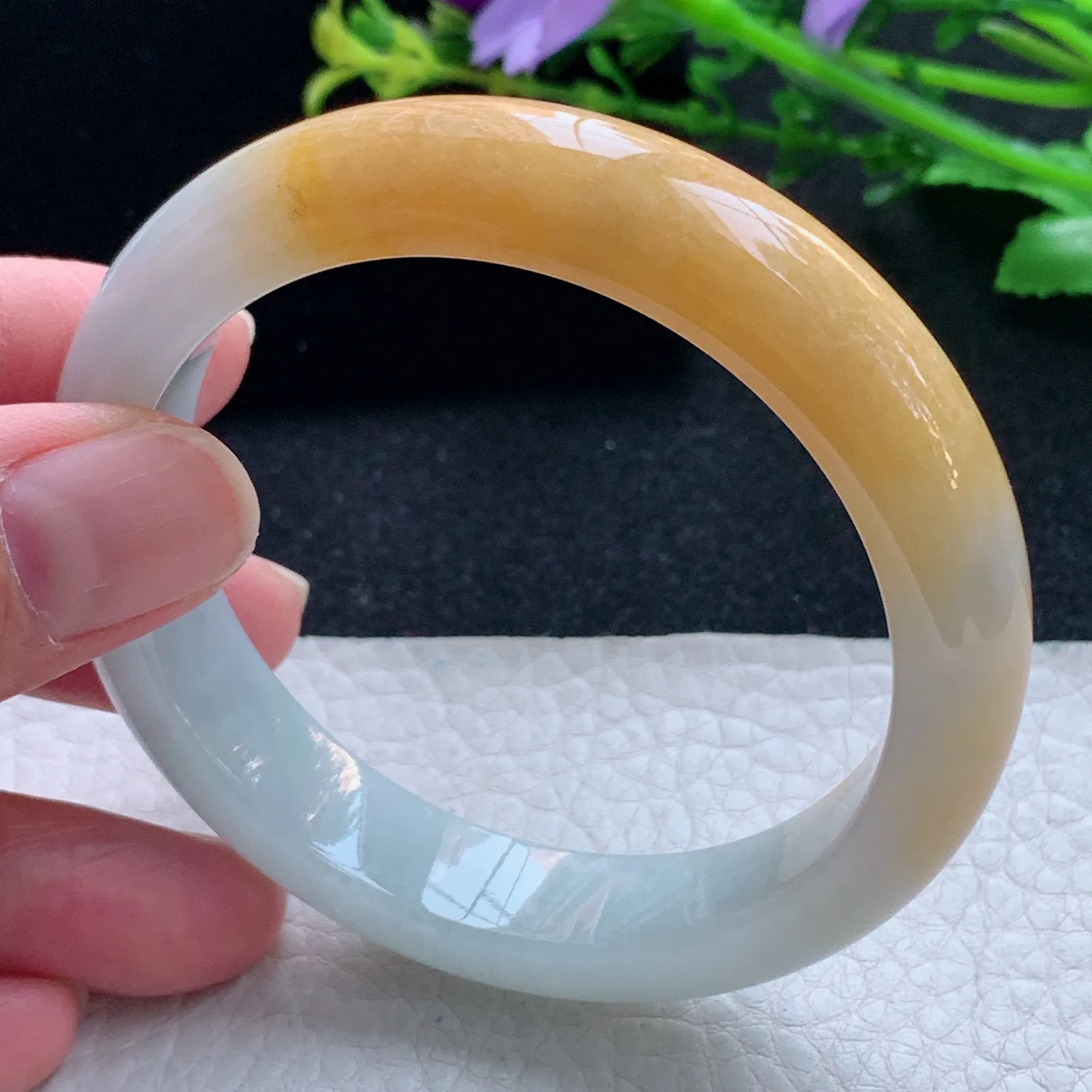 z自然光55*12.3*8.2平安镯 缅甸翡翠玉手镯双彩招财玉手环