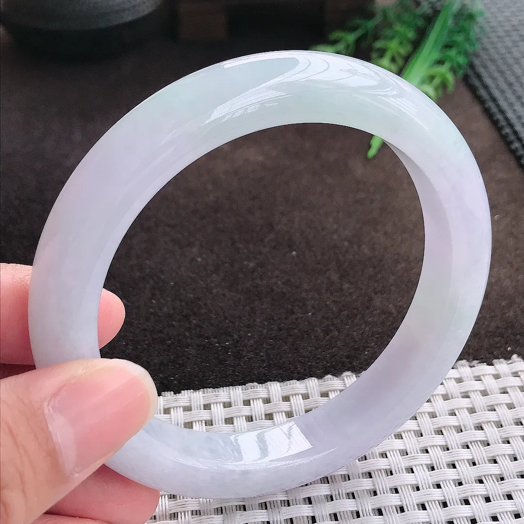 天然a货翡翠62.5/12.1/9.6老坑秀气冰润紫罗兰手镯宽边翡翠玉手镯