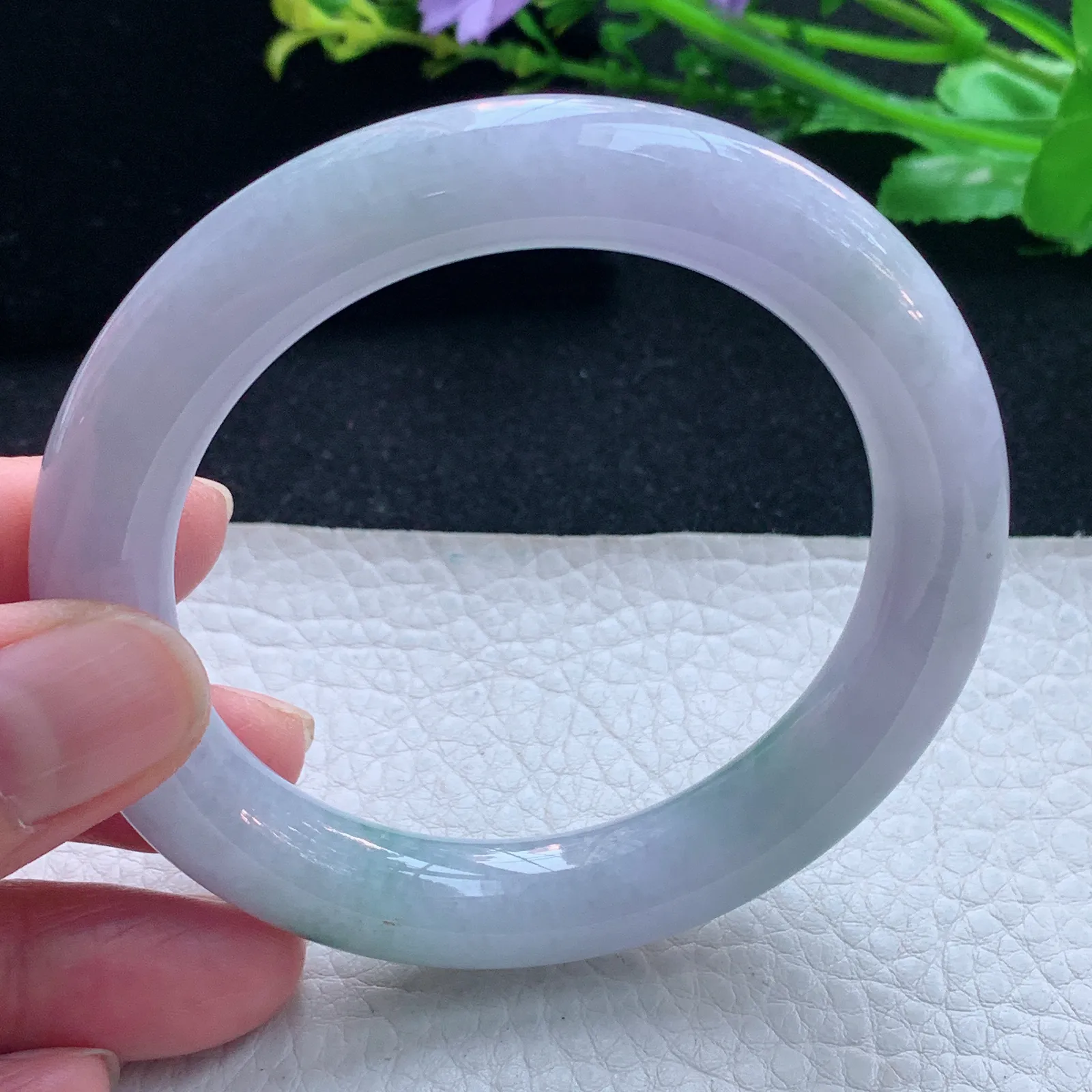 fl自然光55.5*11*10.6美人镯 缅甸翡翠玉手镯飘花圆条玉手环