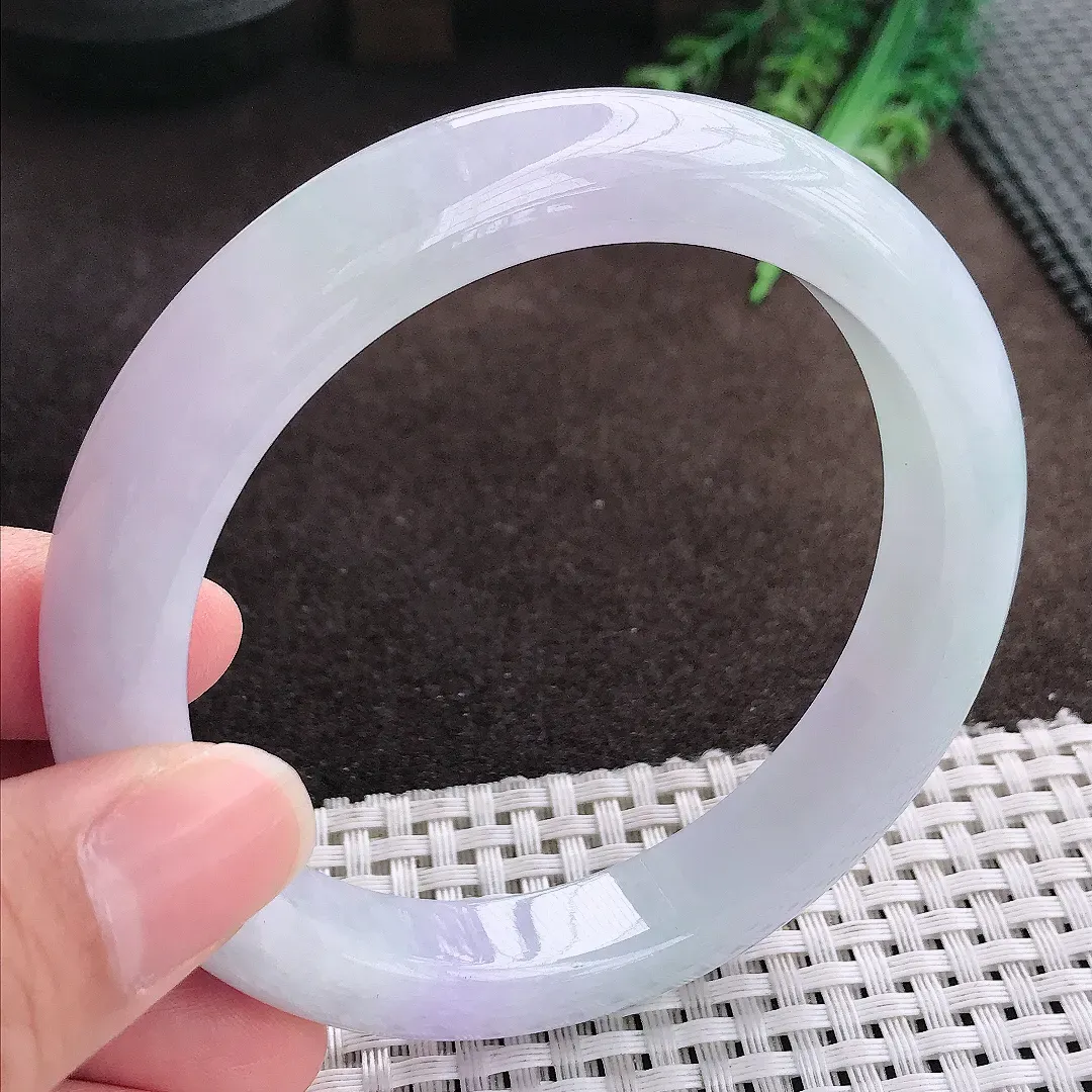 天然a货翡翠62.5/12.1/9.6老坑秀气冰润紫罗兰手镯宽边翡翠玉手镯