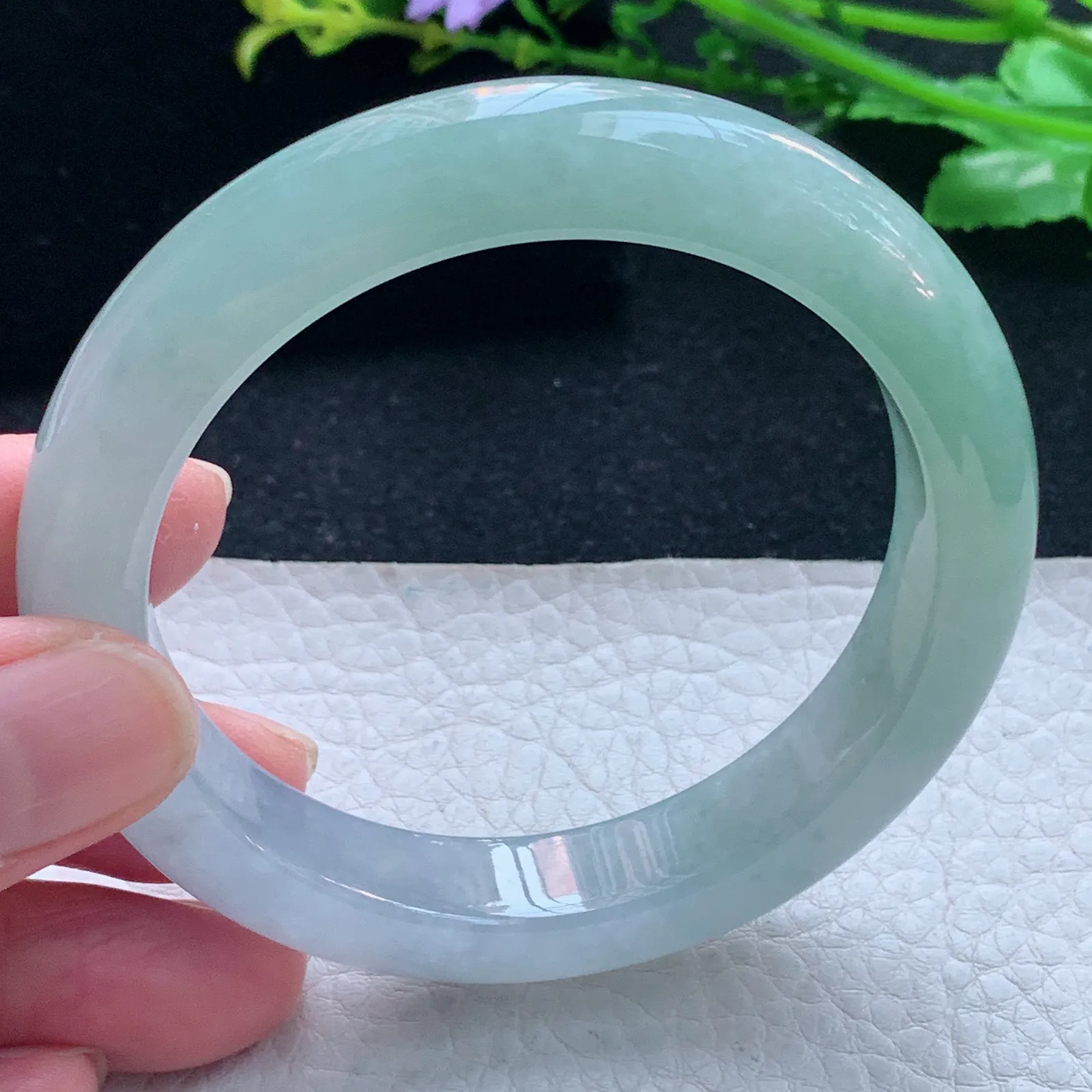 z自然光56*12*9平安镯 缅甸翡翠玉手镯清新厚装宽边玉手环