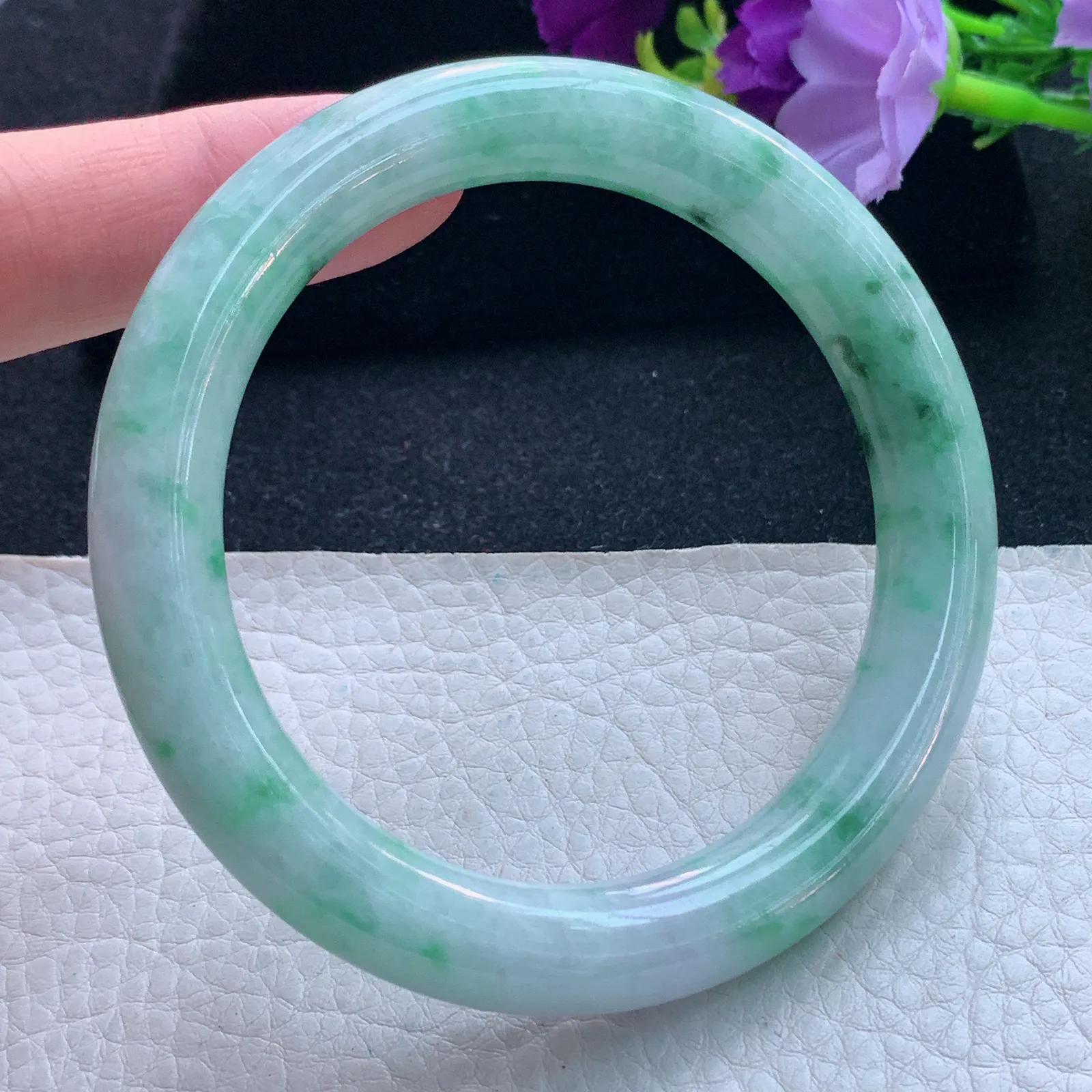 n自然光59*10.2*10.5美人镯 缅甸翡翠玉手镯飘花圆条玉手环 美人镯