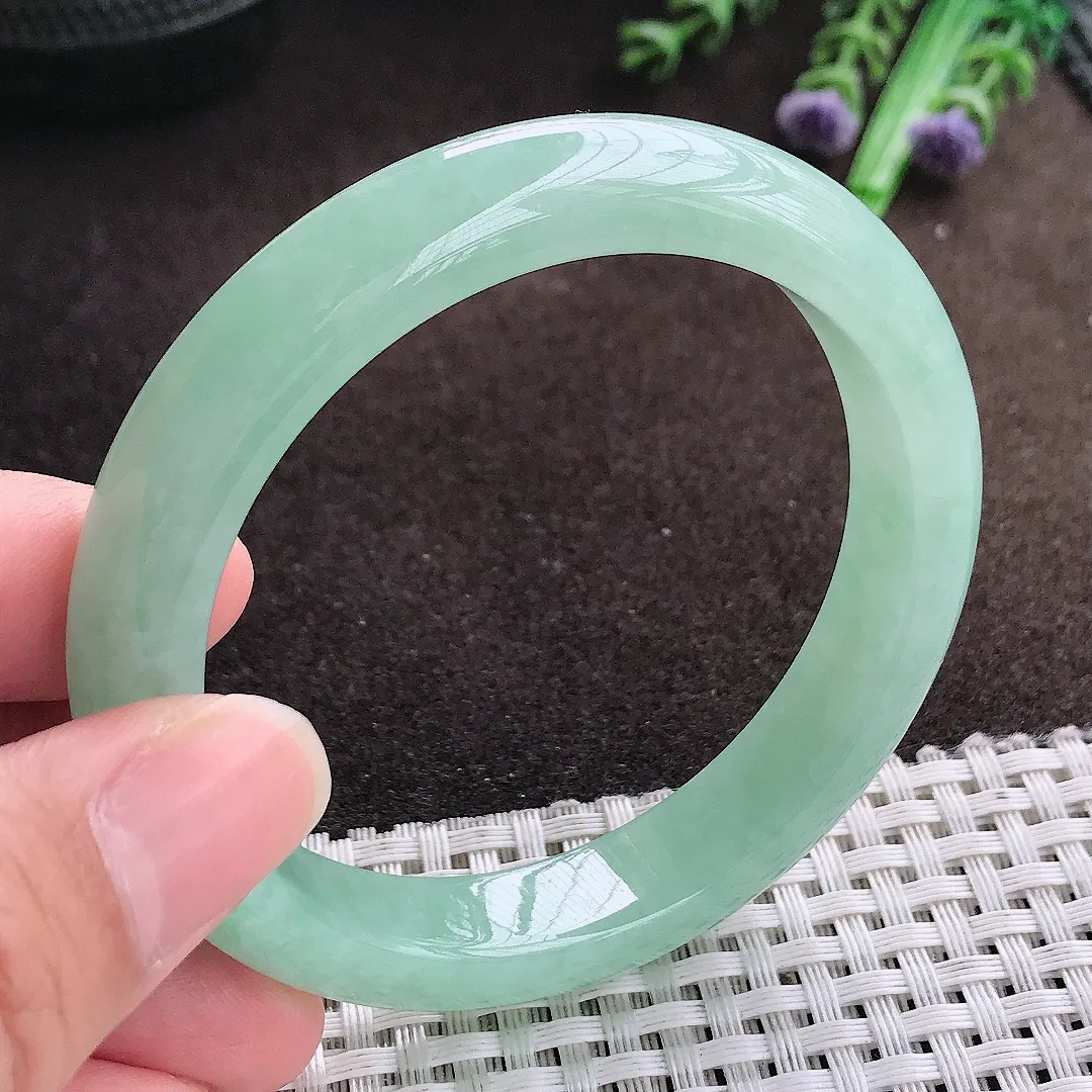 天然a货翡翠55.5/11/8.2老坑冰润冰晴绿手镯宽边翡翠玉手镯