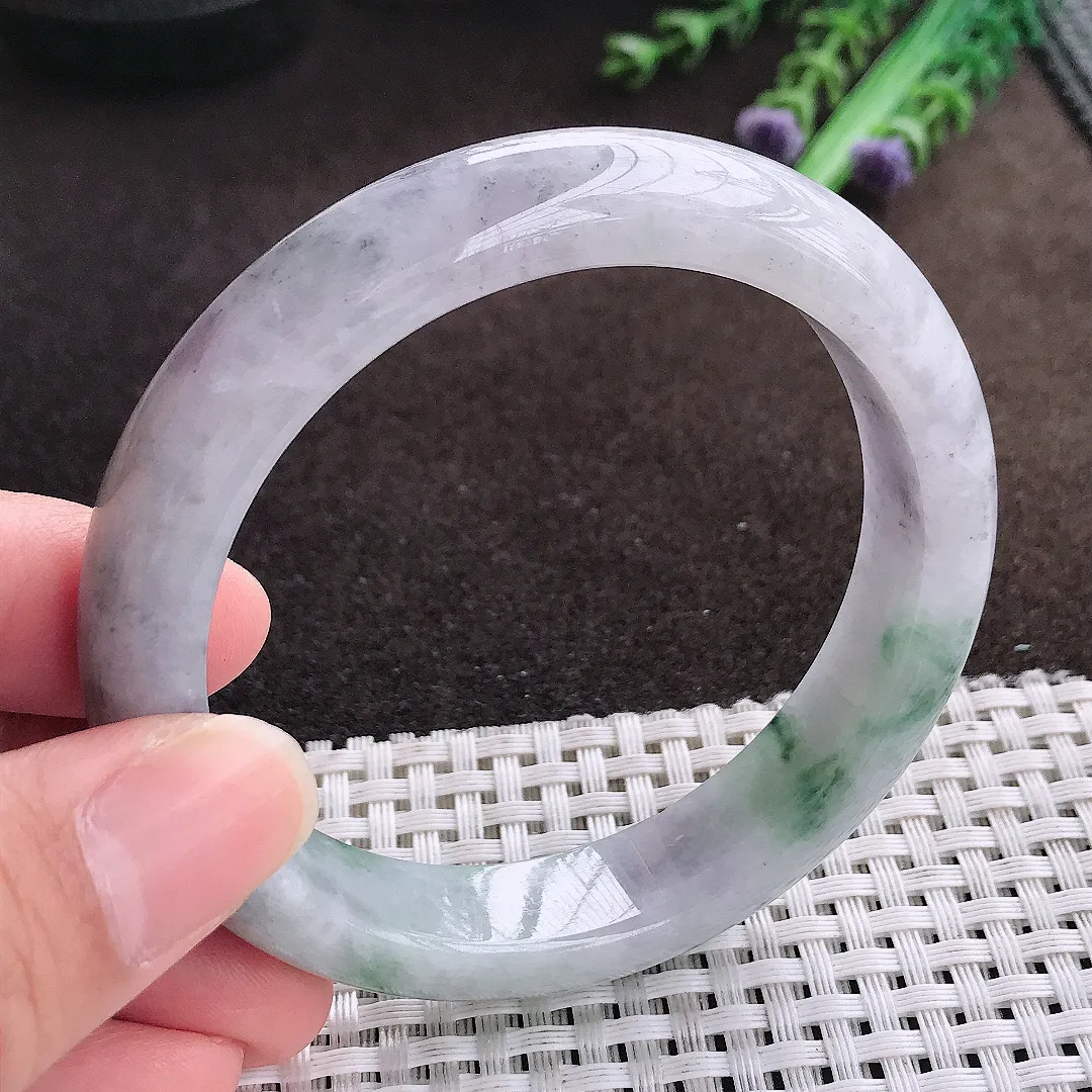 天然a货翡翠57.5/12.5/8.3老坑温润特色飘花手镯宽边翡翠玉手镯