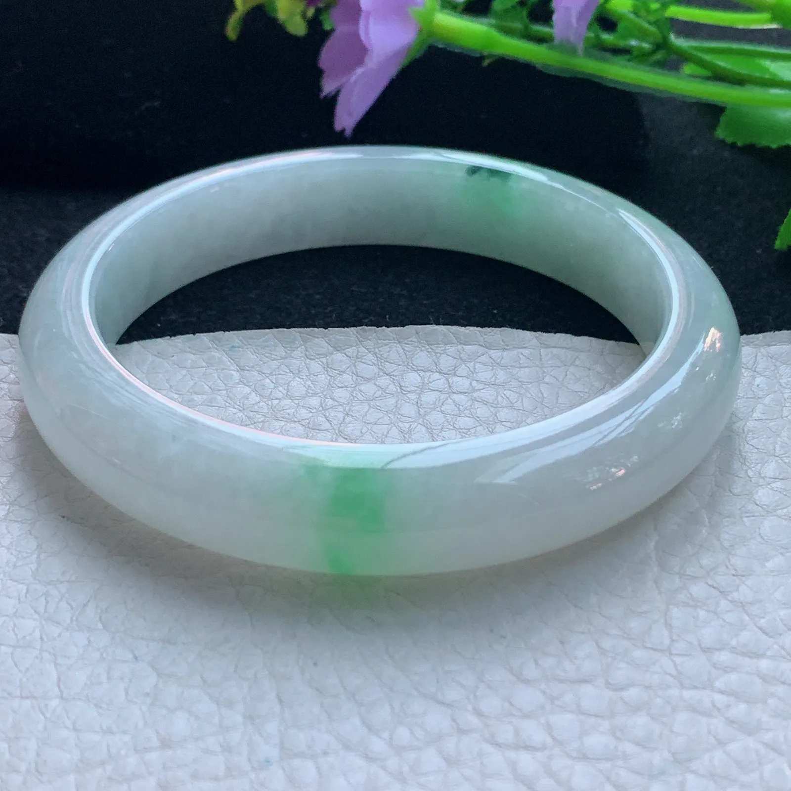 yh大圈口63*12.8*9平安镯 缅甸翡翠玉手镯飘绿宽边玉手环