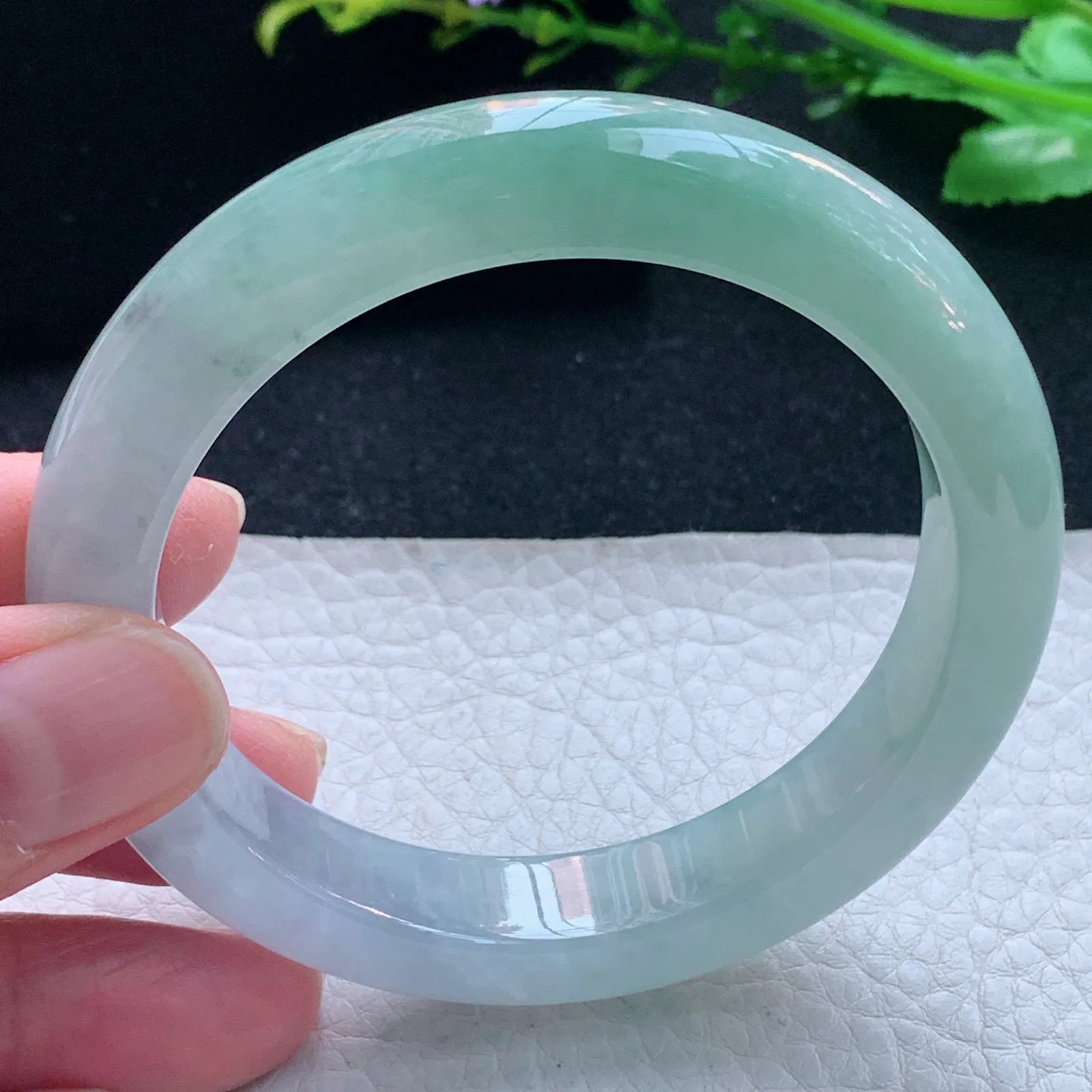 z自然光56*12*9平安镯 缅甸翡翠玉手镯清新厚装宽边玉手环