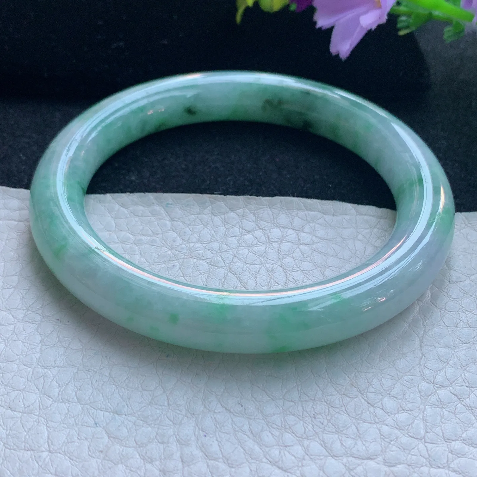 n自然光59*10.2*10.5美人镯 缅甸翡翠玉手镯飘花圆条玉手环 美人镯