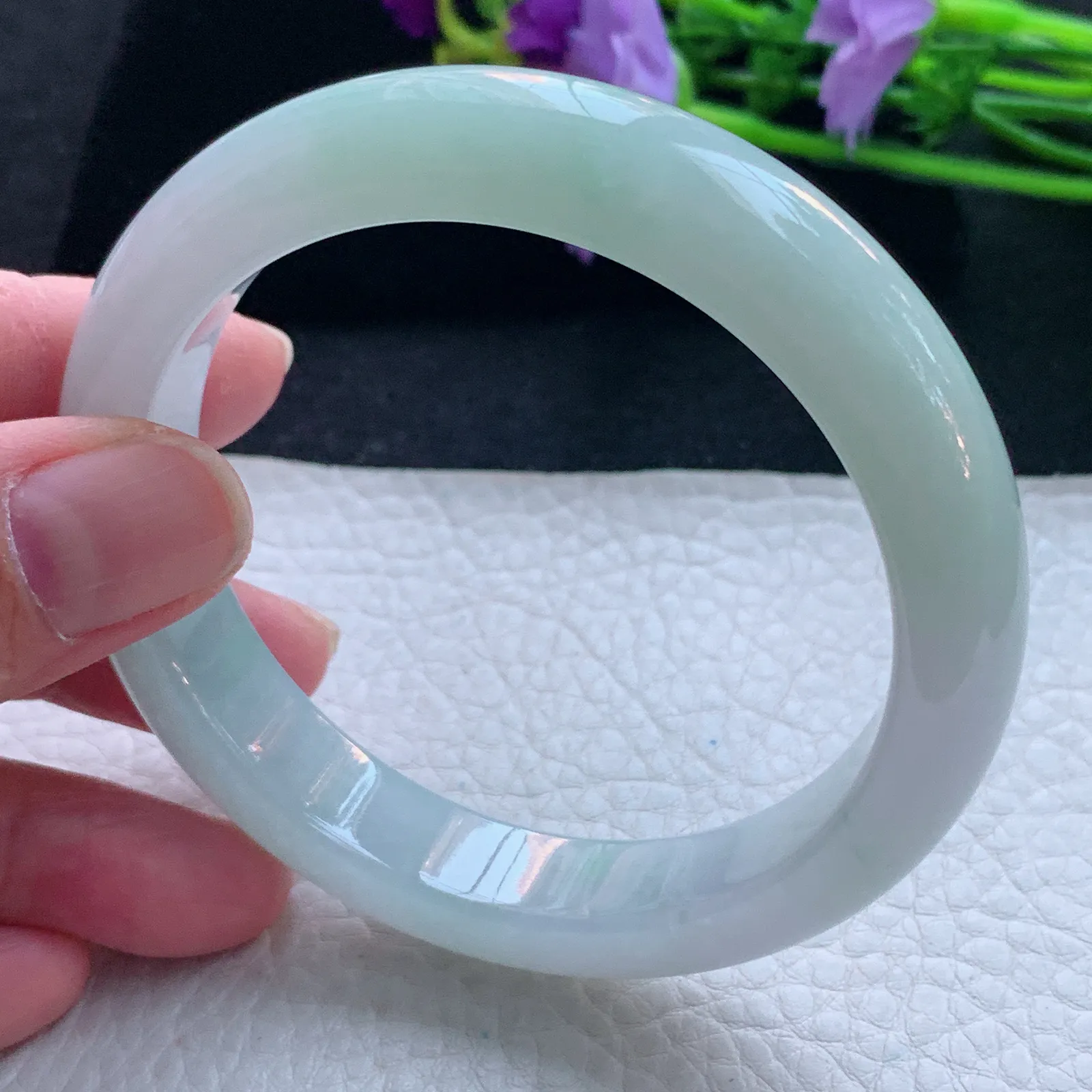 xx自然光58.5*12*9平安镯 缅甸翡翠玉手镯清新宽边玉手环 美人镯