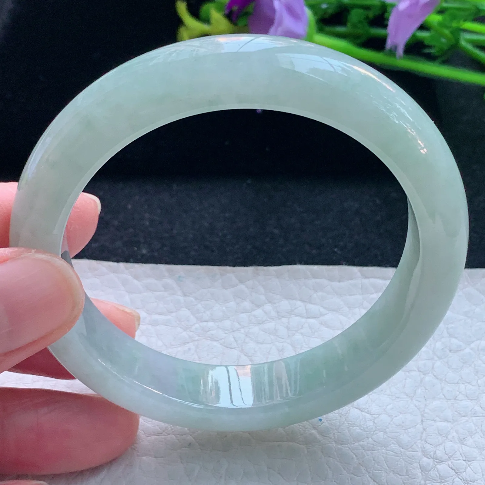 js自然光56*12.8*8.3平安镯 缅甸翡翠玉手镯清新宽边玉手环