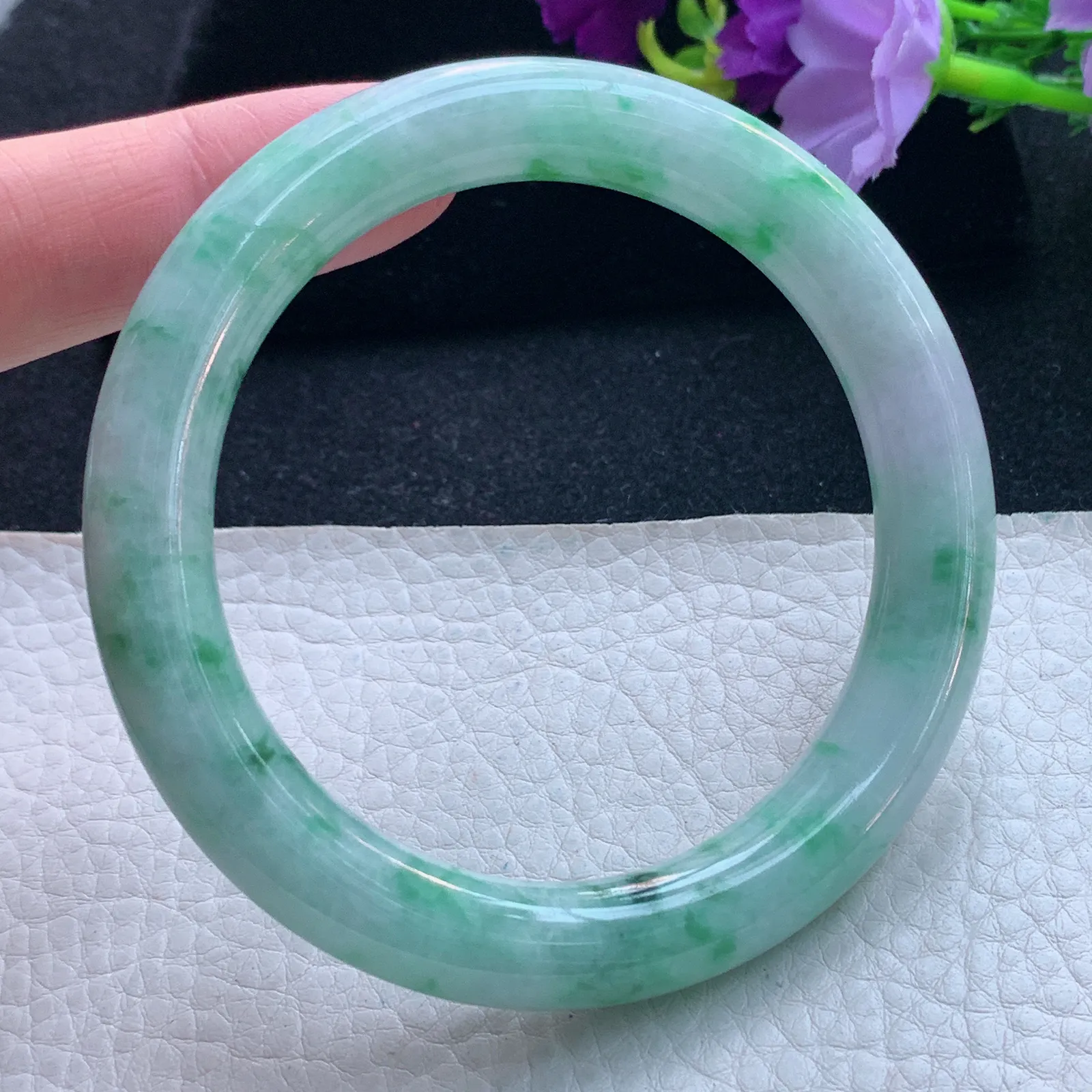 n自然光59*10.2*10.5美人镯 缅甸翡翠玉手镯飘花圆条玉手环 美人镯