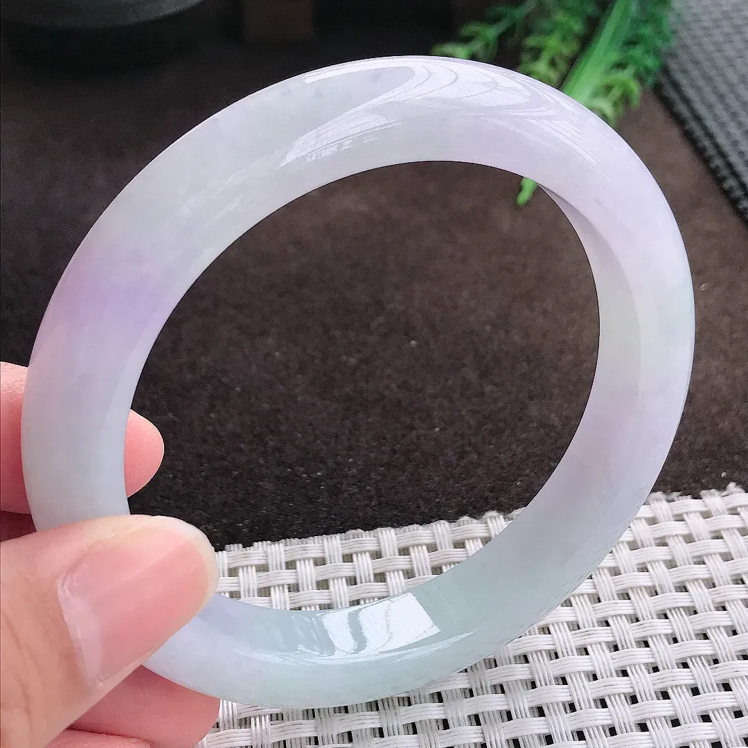 天然a货翡翠62.5/12.1/9.6老坑秀气冰润紫罗兰手镯宽边翡翠玉手镯